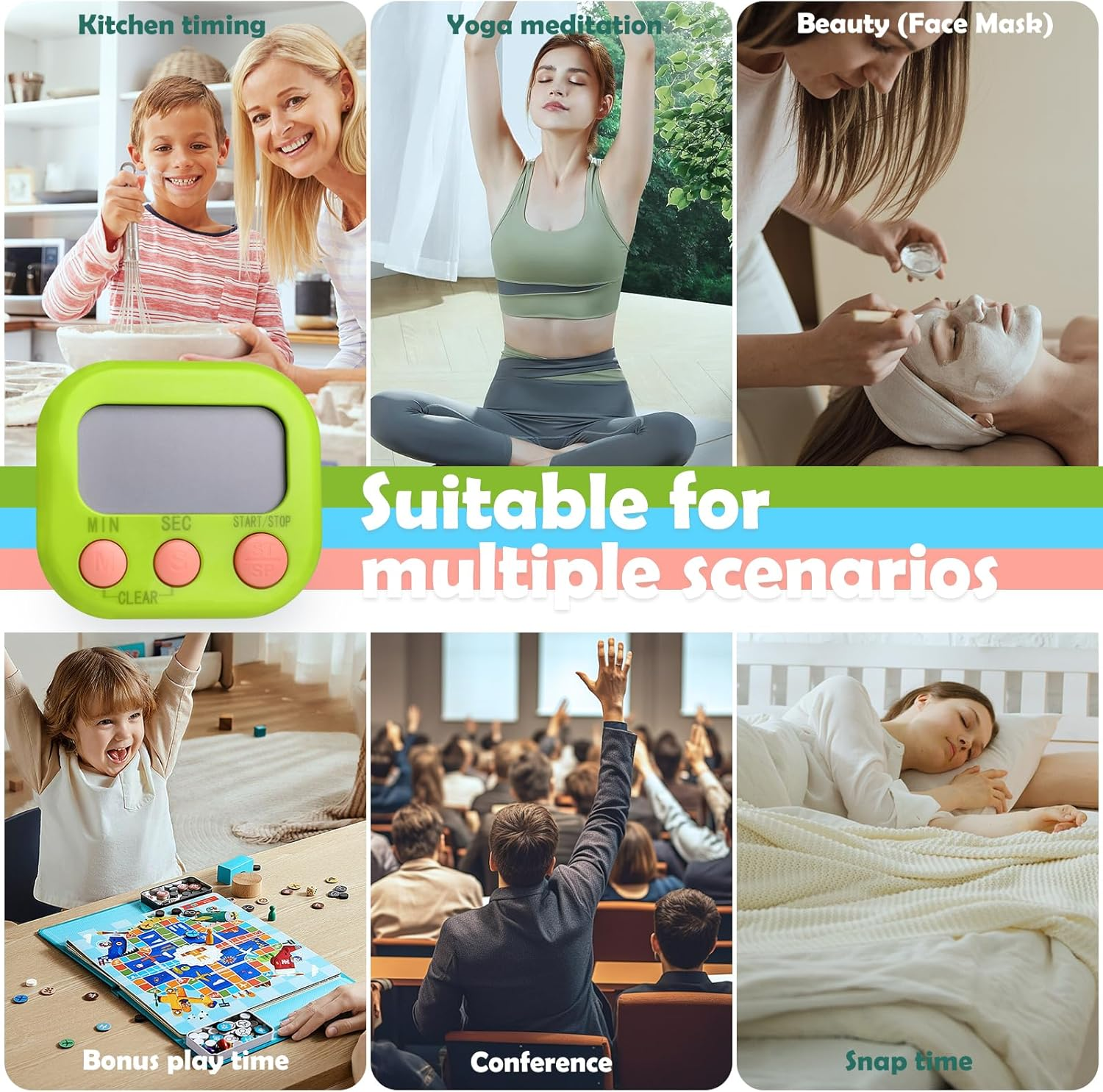 4Pcs Kitchen Timer Digital, Geeric 99 Min Visual Timer for Kids +2 Sticker Coloful Stand/Back Magnetic Silent Clock Time Management Assistant Desk Visual Clock for Cooking, Classroom, Office image number 6