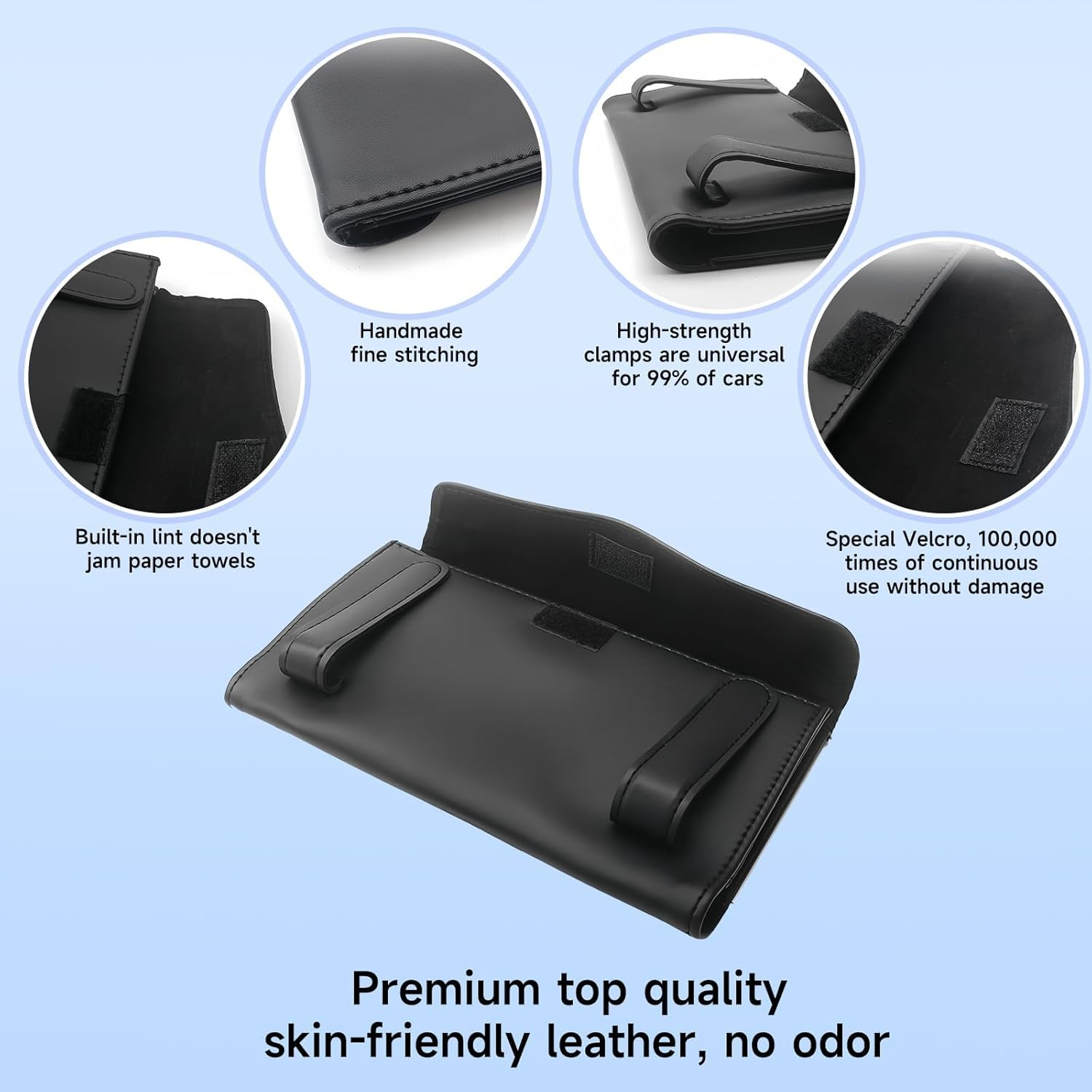 Custelen Premium Black Leather Tissue and Mask Holder for Car Sun Visor - Rectangular Napkin and Mask Dispenser image number 1