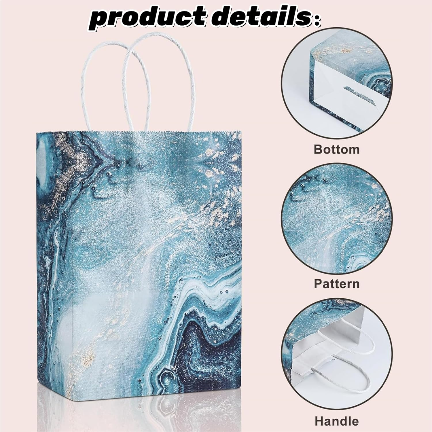 Kraft Paper Gift Bags with Handles, Pack of 10 Gift Bags, Kraft Paper Bags with Handle, Multiple Colours, Party Bag Set, Suitable for Wedding, Birthday, Party Accessories and Gifts - Dinosaur Five Colors image number 6