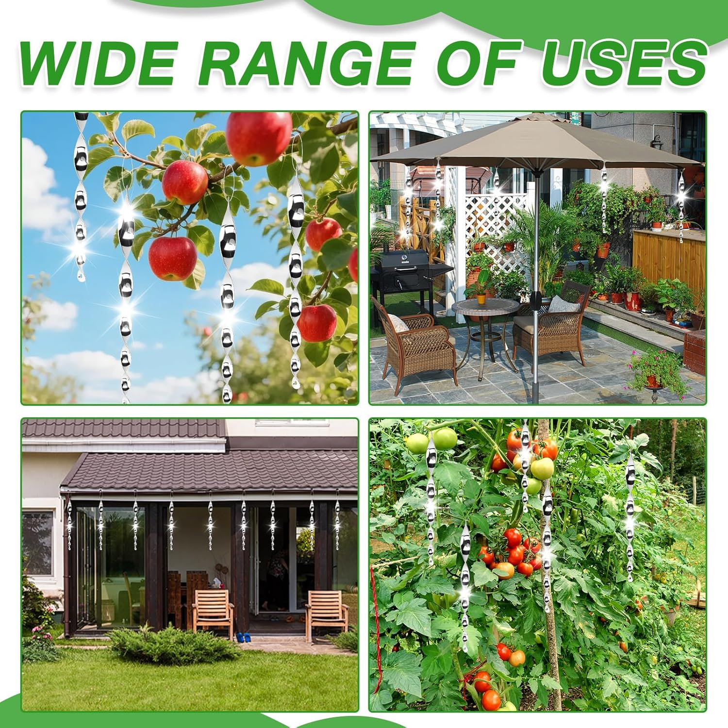 15 Pcs Bird Repellent Wind Twisting Scare Rods, Reflective Spiral Bird Deterrent Outdoor Hanging Device Silver Decorative Spinner for Garden Balcony Patio Farm Orchard Protection 30CM image number 5