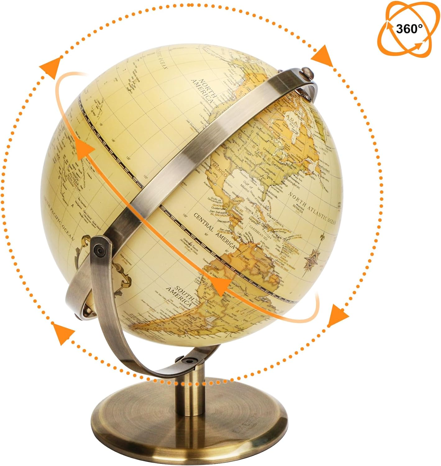 Exerz 20Cm Antique Globe Metal Arc and Base Bronzed Colour - World Globe All Direction 360&deg; Rotation - Modern Map in Vintage Colour image number 2