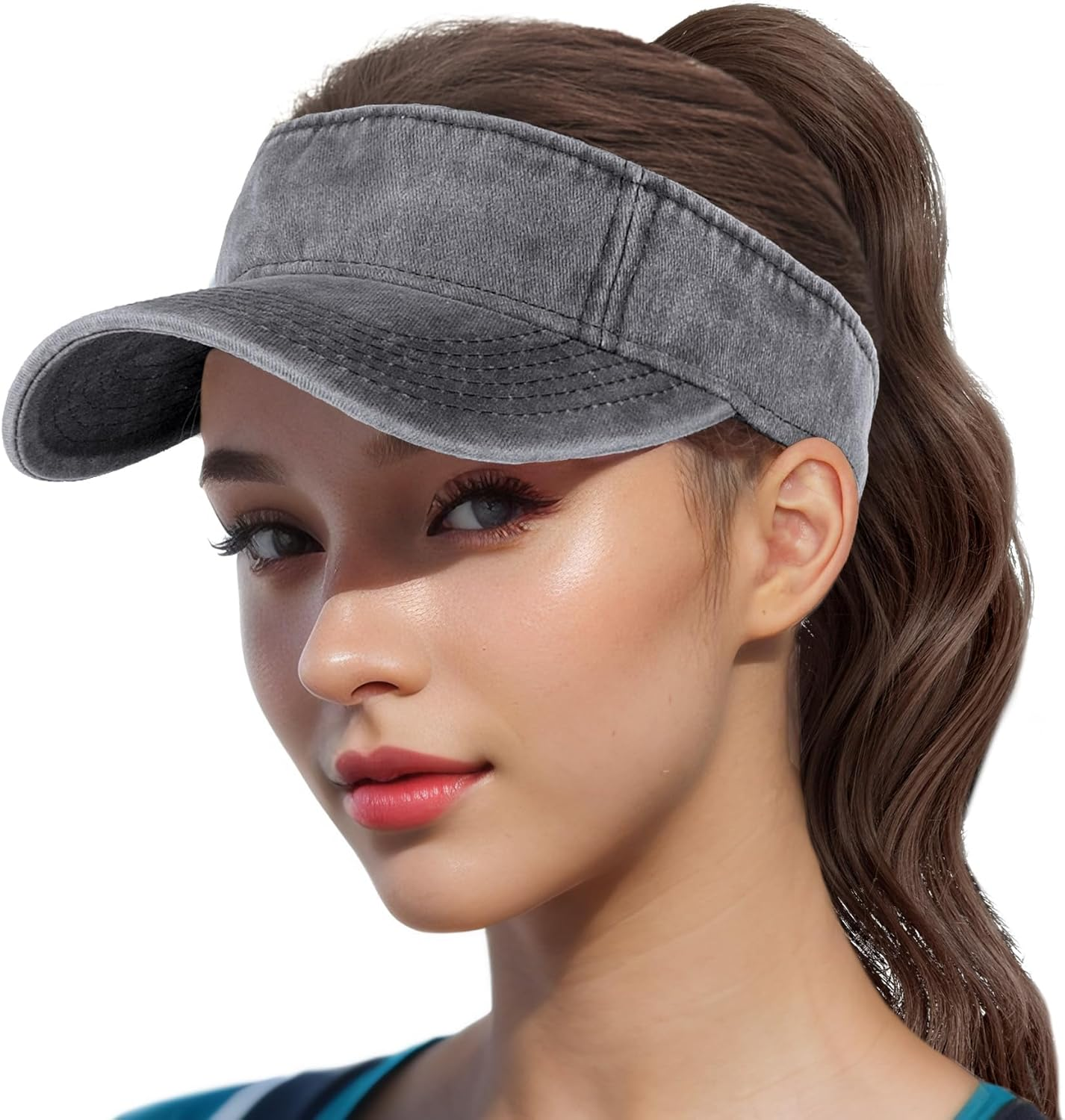 Hebenie Sun Visor Hats-Golf Visor for Women Ponytail Baseball Cap Adjustable Sports Tennis Visor Hat UV Protection Sun Hat Multicolour One Size for Women - Army Green image number 7