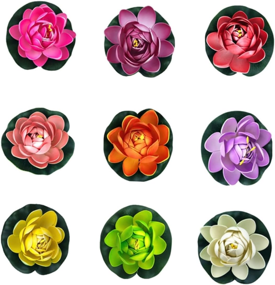 9Pcs Artificial Lotus Flower Floating Candle Water Lily Night Lamp for Pool Fish Tank Pond Simulation Floating Flowers 11Cm image number 6