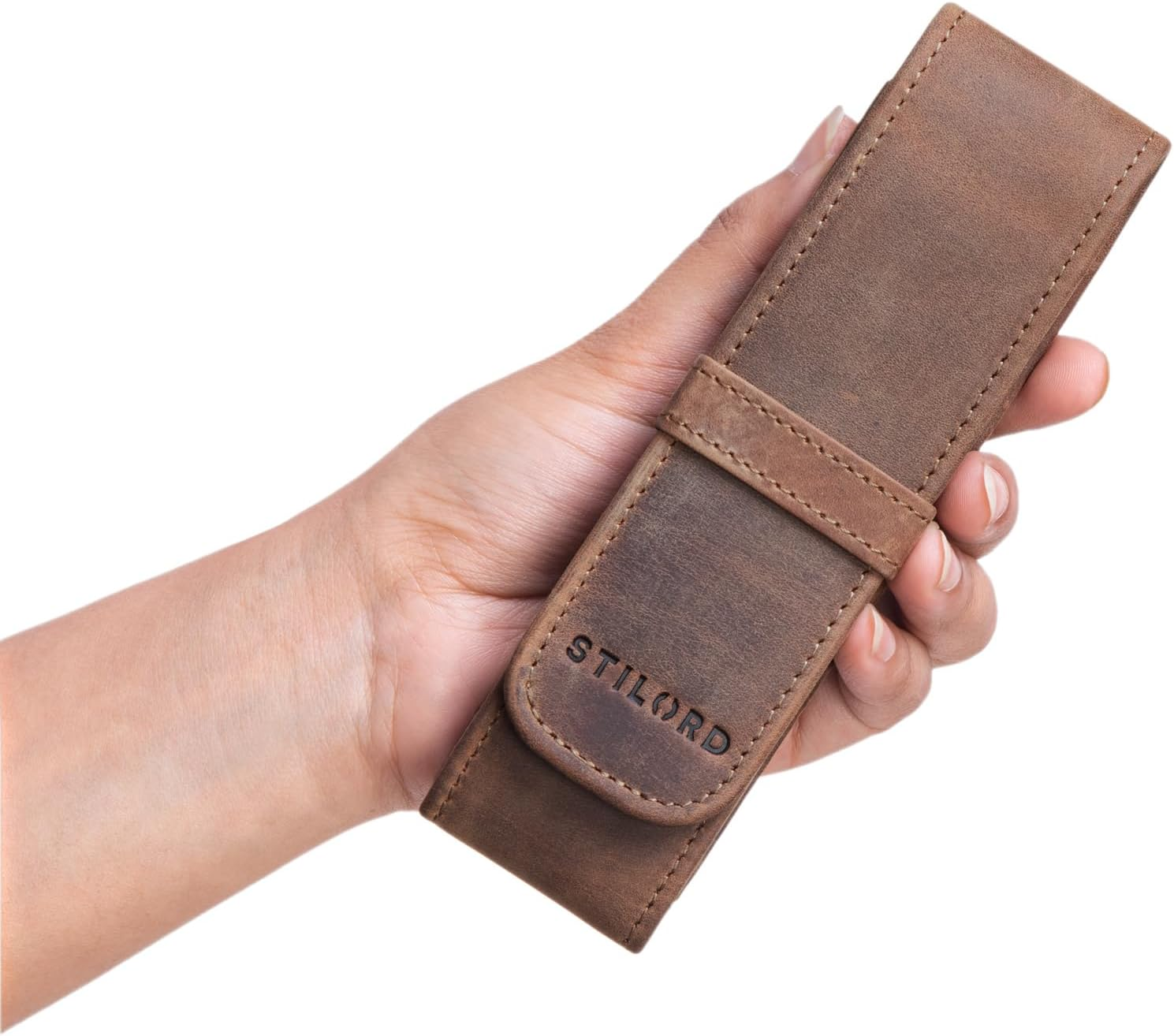 STILORD 'Penn' Leather Pen Case 2 Pens Leather Case Fountain Pen Case Pen Holder for 2 Writing Instruments Pen Case Pen Case Pencil Case Vintage image number 1