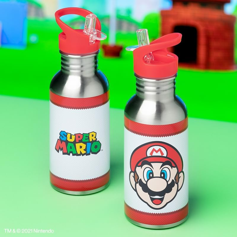 Paladone Super Mario Metal Water Bottle with Straw - Officially Licensed Merchandise image number 3