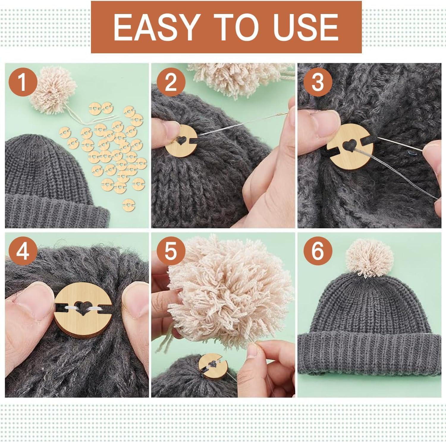 Wooden Hat Poms Poms Fasteners,100 Pack Removable Faux Fur Pom Pom Keepers Holder,Hat Button Faux Fur Pom Pom Keepers Holder,Wooden Poms Poms Buttons for Hats image number 1