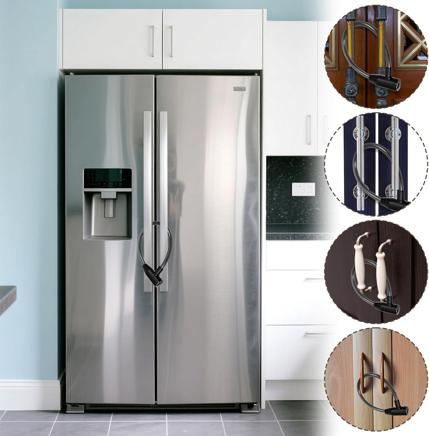 19.7 Inch Secure Black Fridge Lock with Keys Refrigerator Lock Cabinet and Childproof Locks for French Door Fridge, Kitchen Cabinet image number 6