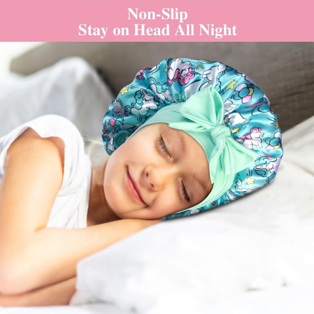 2+2 Satin Bonnets with Scrunchies for Kids, Cute Hair Bonnets for Girls Sleeping Curly Hair, E image number 4