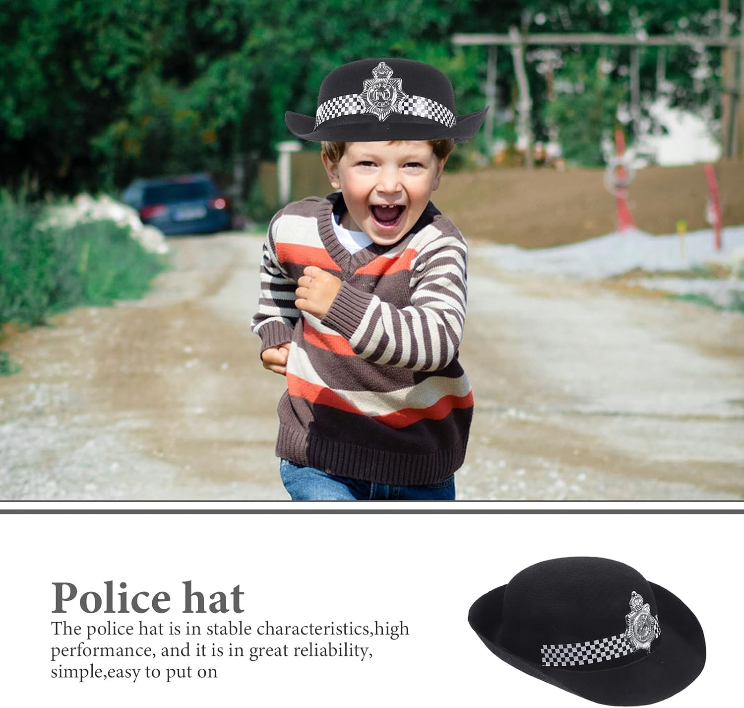 Alasum 2Pcs Kids Police Hats - Felt Cloth Black Policeman Caps for Halloween, Cosplay, Party, Stage Performance