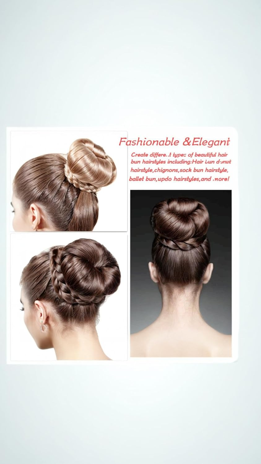 Honwor Donut Bun Maker Set - 7 Pieces Incl.5 Elastic Bands & 20 Hair Pins - Stylish & Easy-To-Use for Creating Elegant Hair Ring Buns - Black image number 6