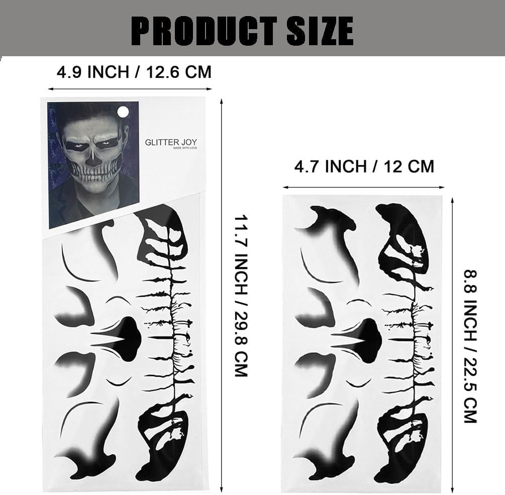 Halloween Face Tattoos for Women Makeup, Face Skeleton Mouth Spider Web Temporary Tattoo Stickers, Horror Make up Scary Face Tattoos for Kids Girls Boys Adults image number 6