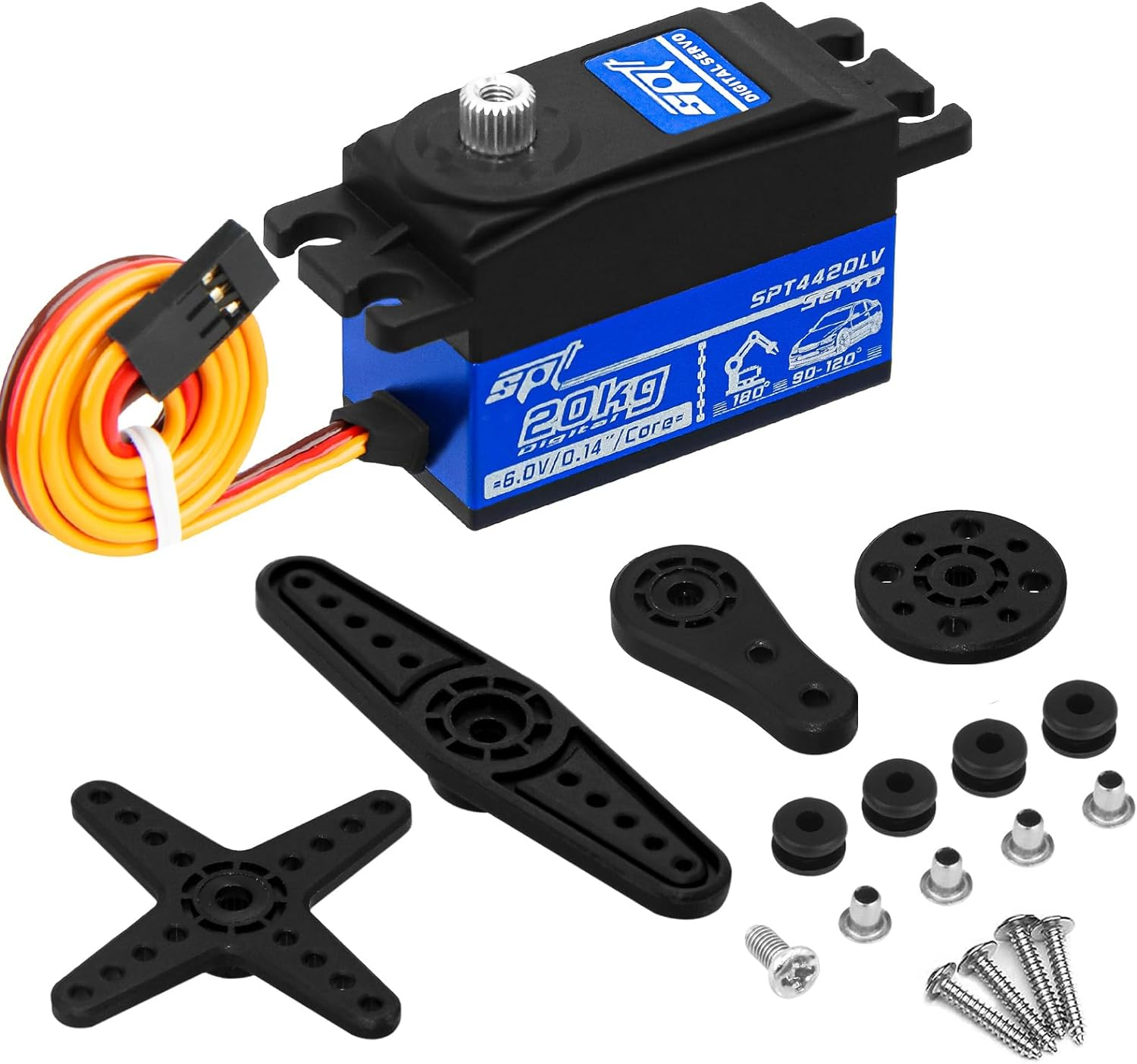 20Kg Low Profile Servo RC Digital Servo High Torque Full Metal Gear & Steering Servo Arm for 1/10 RC Car Tamiya Kyosho On-Road Touring Drift Car/Robot/Boat image number 1