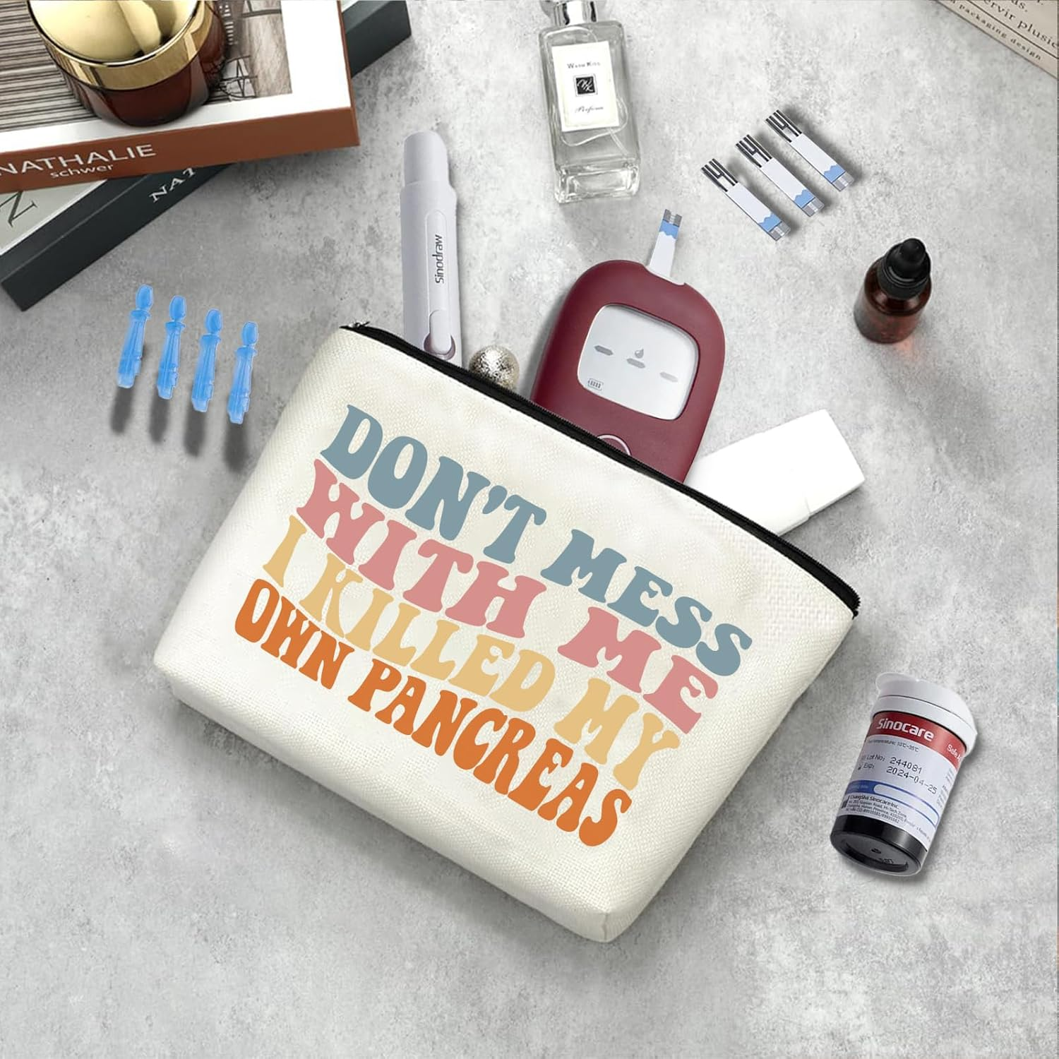 Diabetes Zipper Bag Type 1 Diabetes Support Diabetes Awareness Gift for Women Diabetic Survivor Funny Diabetes Makeup Bag Lazy Pancreas Club Pancreas Society Crew Present Cosmetic Travel Organizer image number 2
