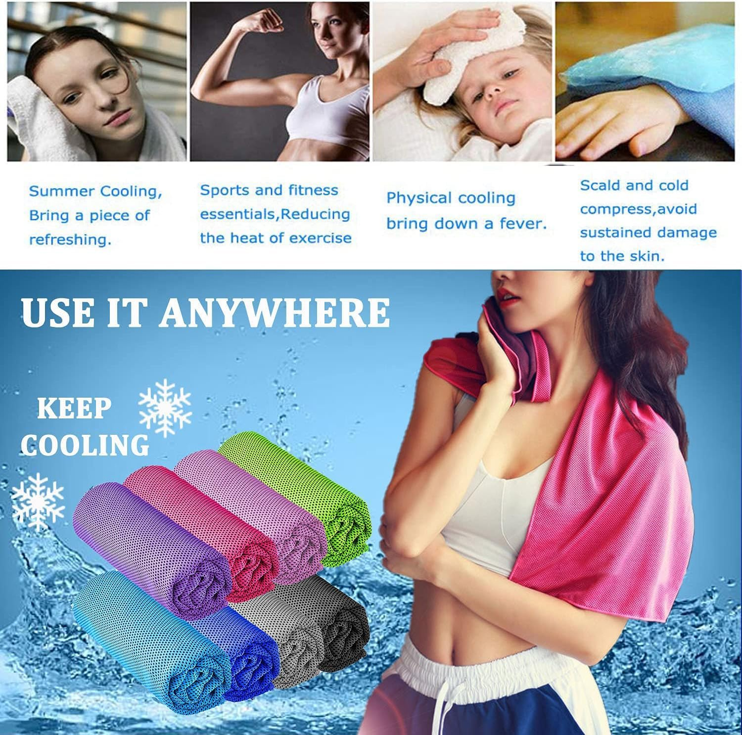 3 Pack Cooling Towel (40"X12") Cool Cold Towel for Neck, Microfiber Ice Towel, Soft Breathable Chilly Towel for Yoga, Gym, Workout, Running, Golf, Travel, Cooling Neck Wrap for Hot Weather image number 2
