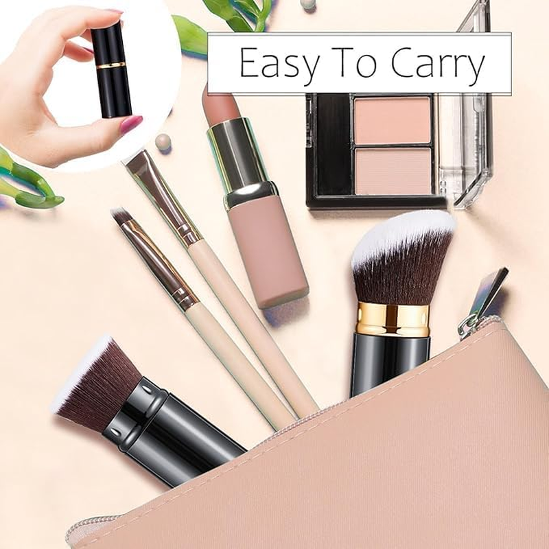 Black Retractable Make-Up Brush, 2Pcs Retractable Kabuki Makeup Brushes with Flat and Oblique Top, Retractable Kabuki Makeup Powder Foundation Makeup Brushes image number 4