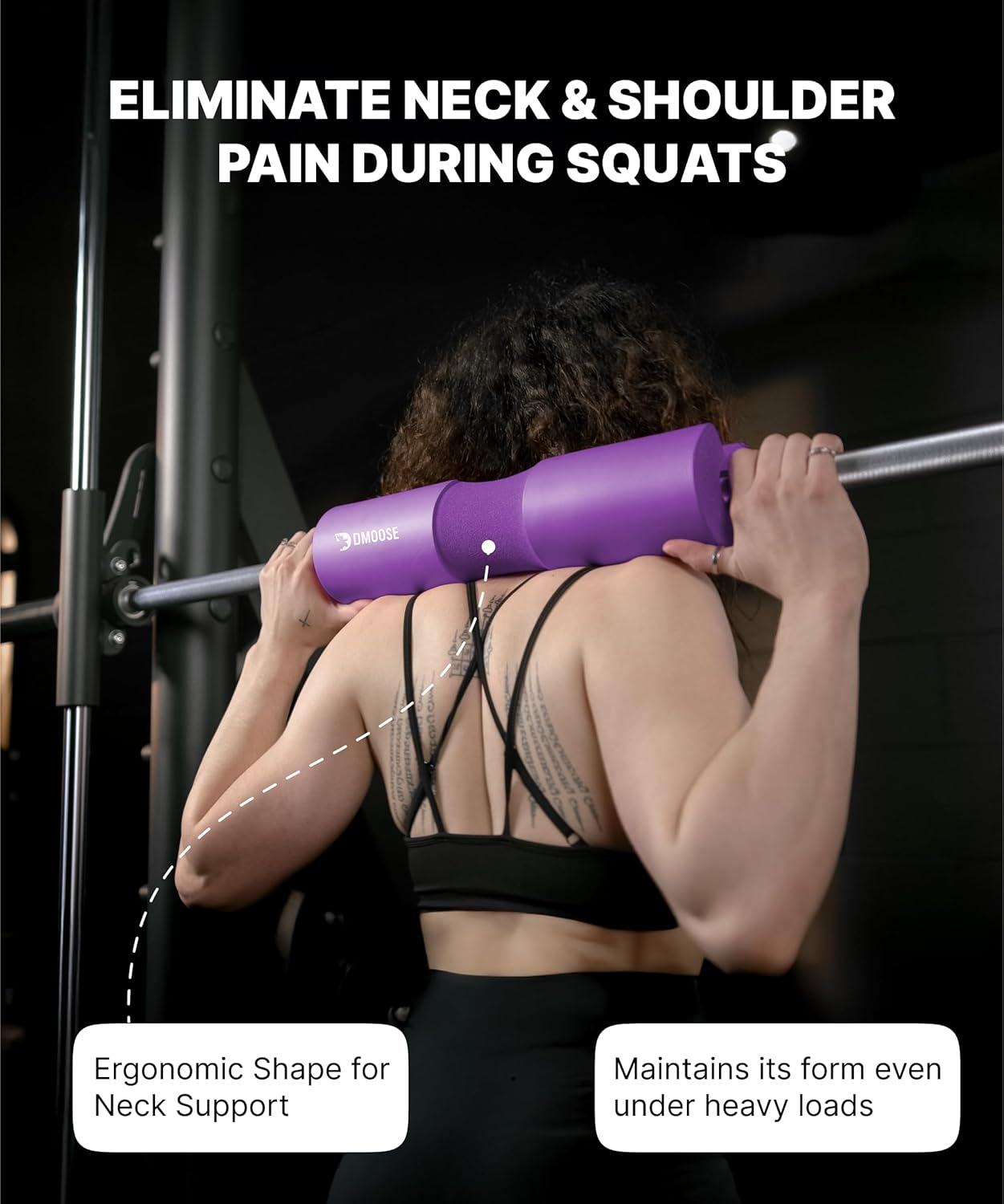 Dmoose Fitness Barbell Pad for Hip Thrust, Squat & Lunges - Non-Slip Thick Foam Cushion for Neck and Back Support with Two Straps - Hip Thrust Pad for Leg Day - Fits All Olympic Bars and Smith Machine image number 3