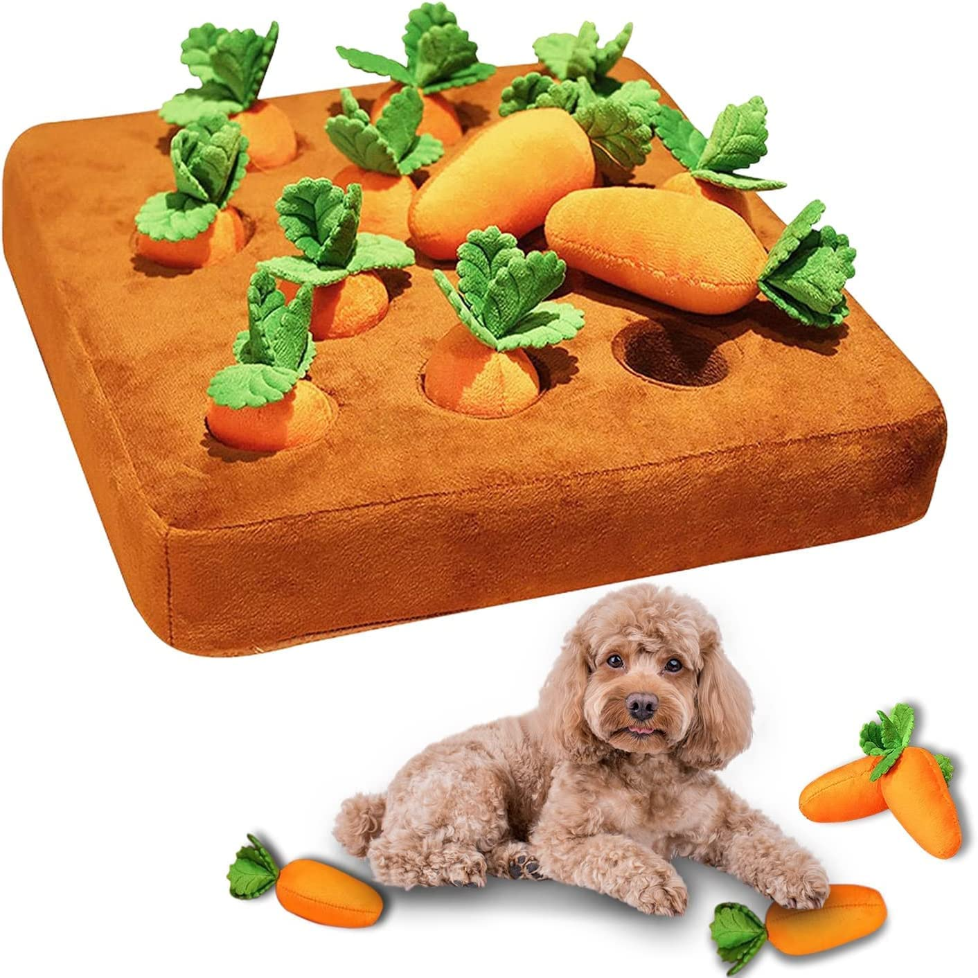 Pet Carrots Plush Chew Toys Dog Carrot Toys Interactive Dog IQ Training Encourage Natural Foraging Skill Puzzle with 12 Carrots Toy for Training and Stress Relief(Carrot)