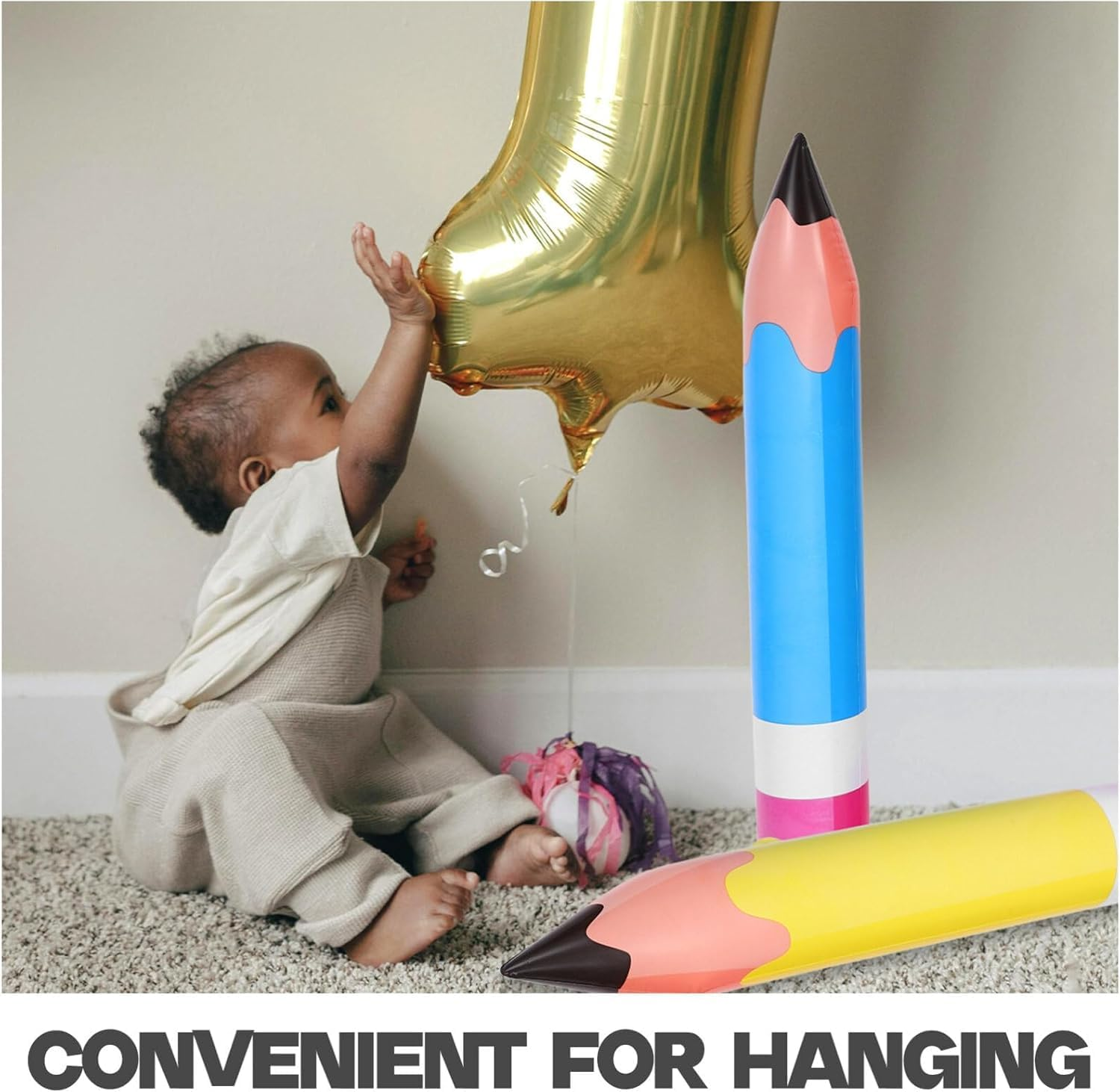 2Pcs Inflatable Crayon Balloon Large Blow Crayon Pencil Prop Giant Fun Pretend Game Decoration Children'S Birthday Baby Shower Art Party Gift image number 4