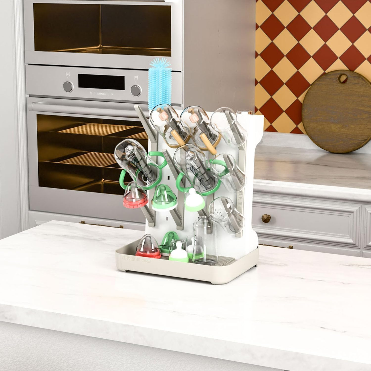 Baby Bottle Drying Rack Space Saving, WADY Large Vertical Baby Bottle Storage Organizer & Bottle Dryer Rack for 12 Pc 8 Oz Bottles and Baby Accessory, Pump Parts, Pacifiers or Brush Stand (Gray) image number 6