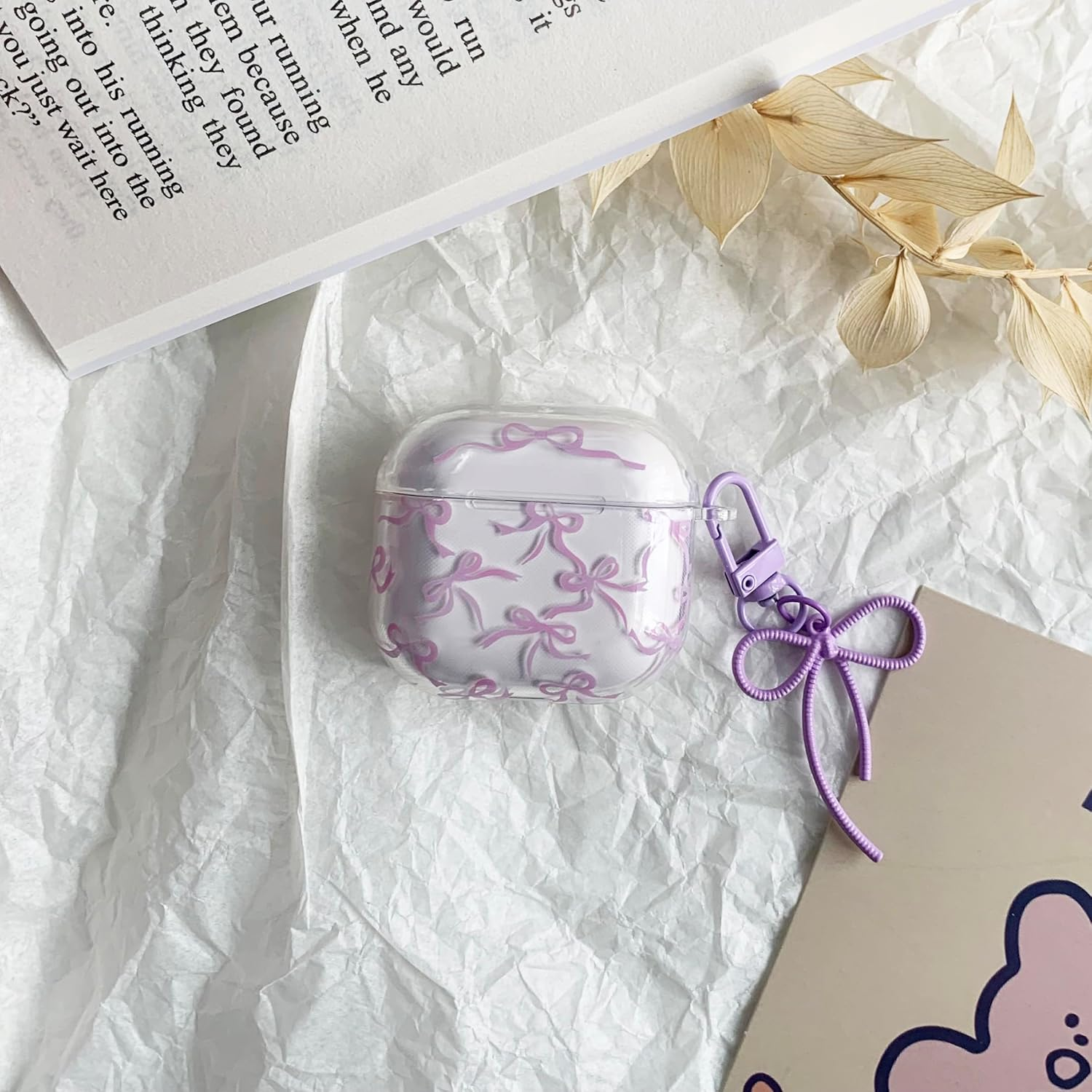 Case for Airpods Pro 2 with Cleaner Kit Soft Cute Bow Pattern Fashion Design Bowknot Aesthetic Shockproof Keychain Headphone Cases for Airpods Pro 2-Purple image number 4