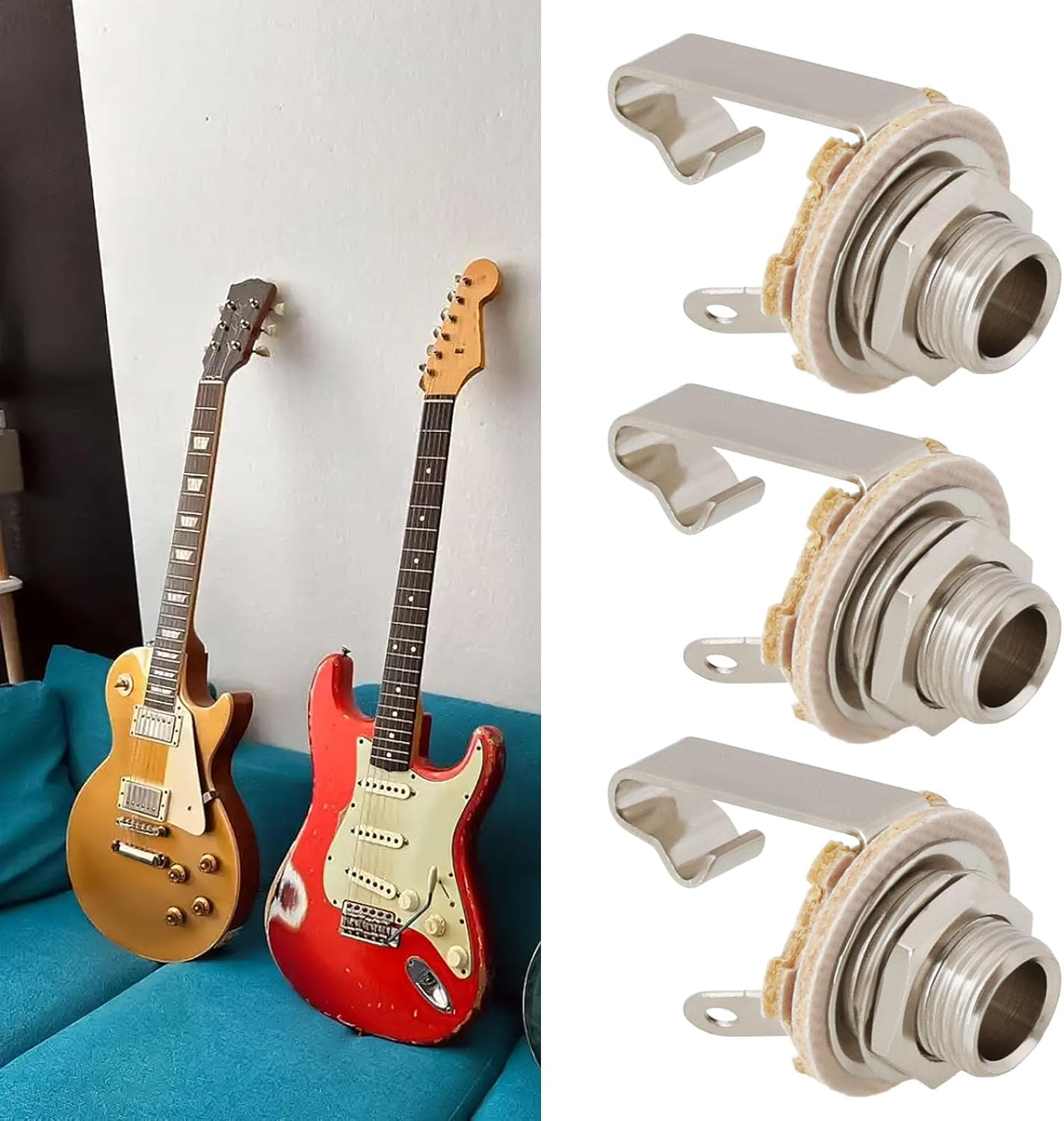 OTOTEC 10Pcs 1/4" Guitar Mono Jack 6,35Mm Brass Mono Panel Mount Jack Socket with Washer and Nut for Electric Guitar Bass Chrome