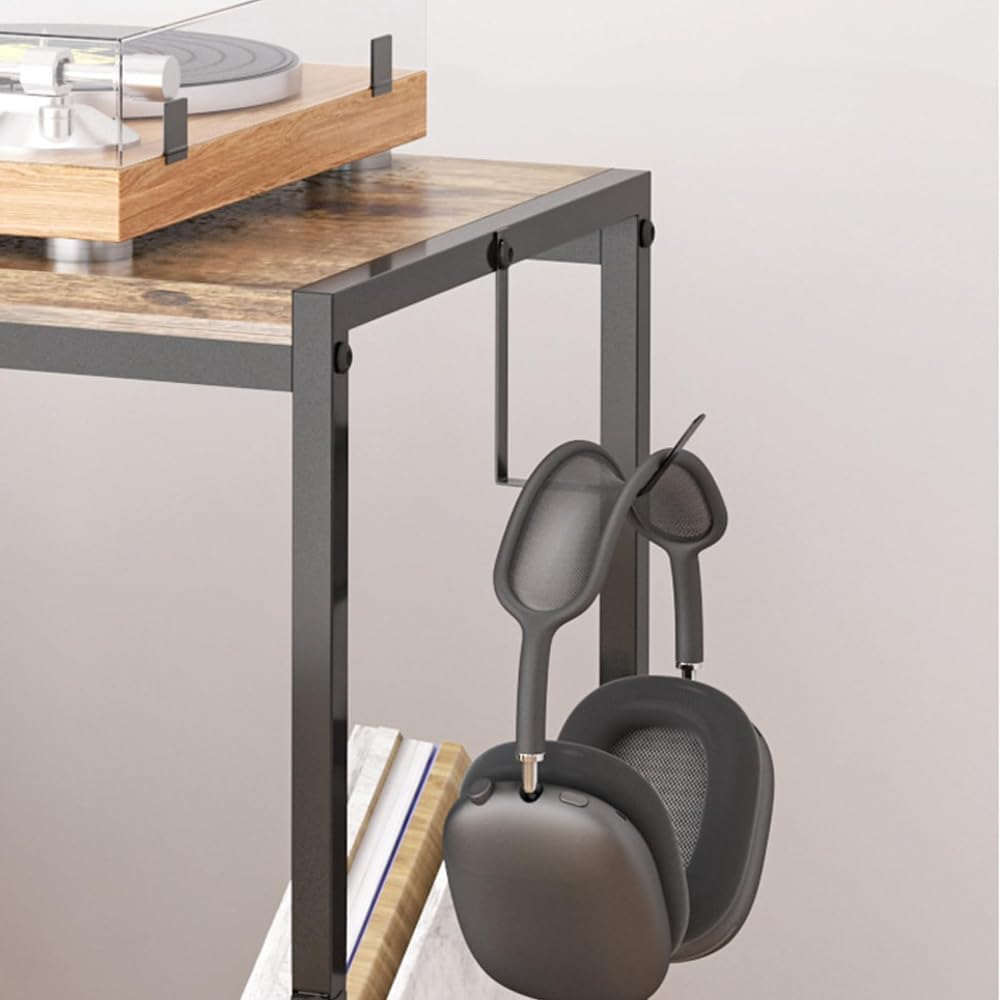 Record Player Stand, Double Layer Record Rack, Iron Storage Side Table, Turntable Stand for Albums 70-90 Lps Black 43.5 X 33.5 X 65.5 CM image number 6