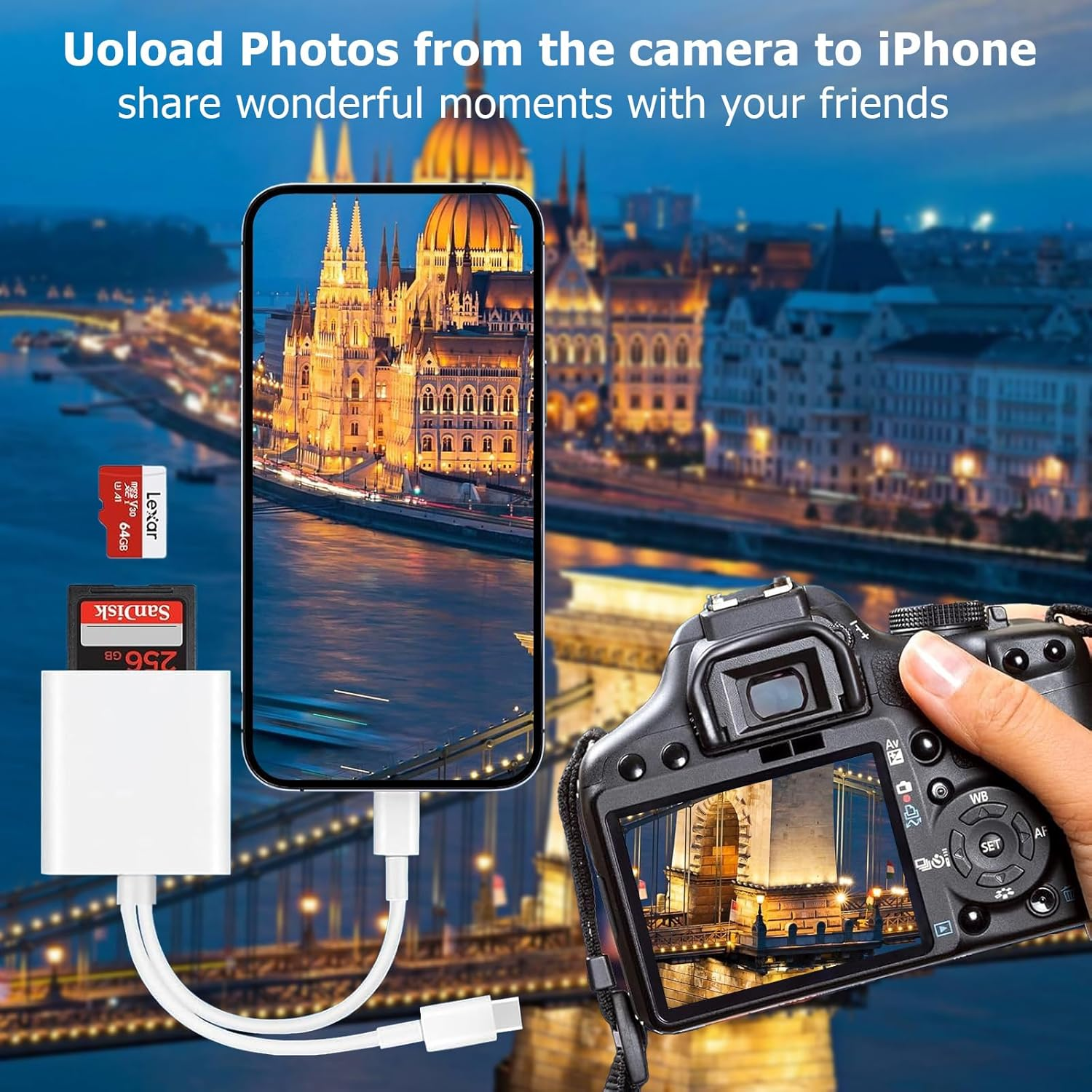 SD/TF Card Reader，For Iphone Ipad Camera Type-C & Lightning to SD/TF Dual Card Slot Reader，2 in 1 Micro SD/TF Memory Card Adapter