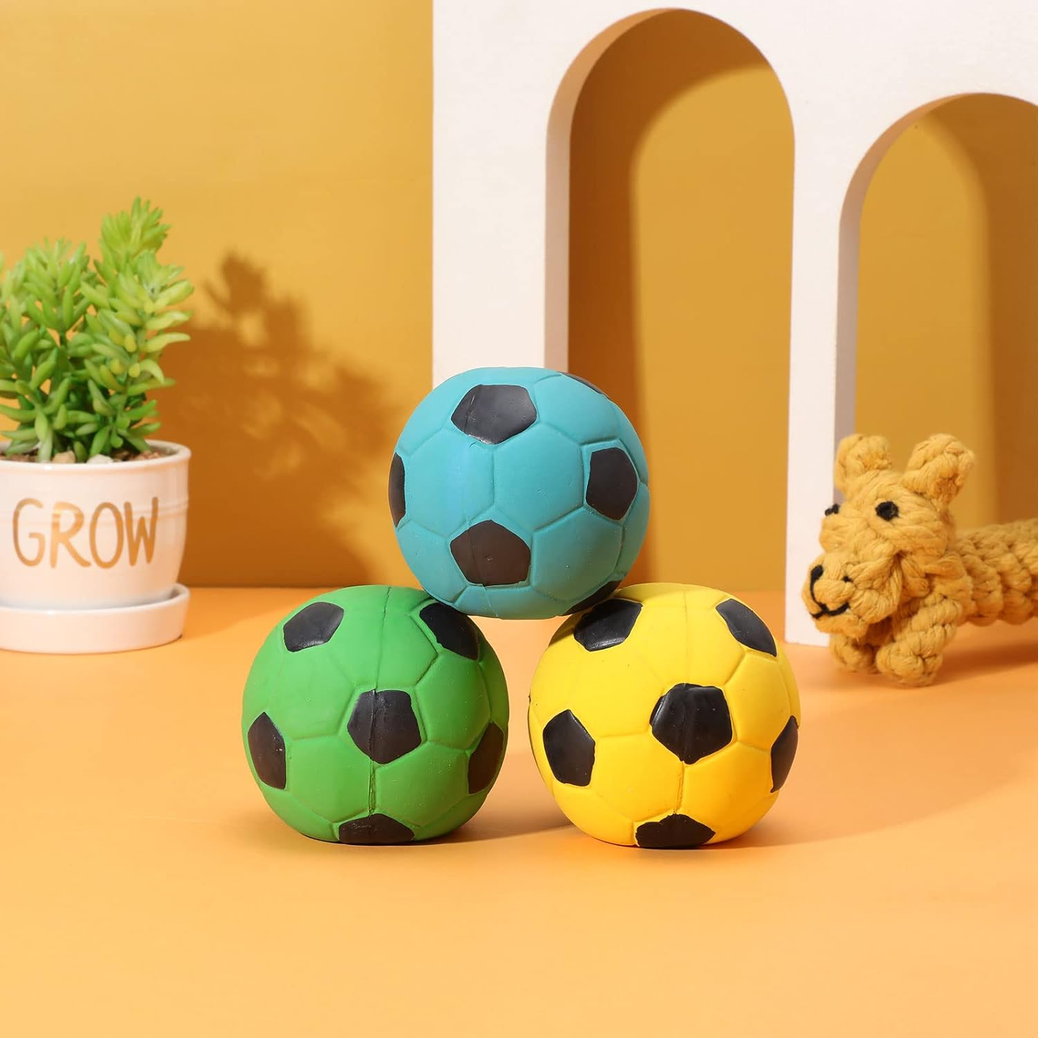 Sumind 9 Pcs Latex Squeaky Dog Toys, Soccer Ball Interactive Fetch Toys, Soft Football Puppy Chew Balls for Small, Medium and Large Dogs image number 4