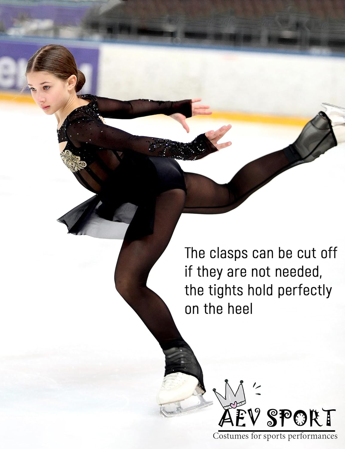 Aevsport Women Mesh Tights for Figure Ice Skating with Seam over the Heel of the Boot image number 3