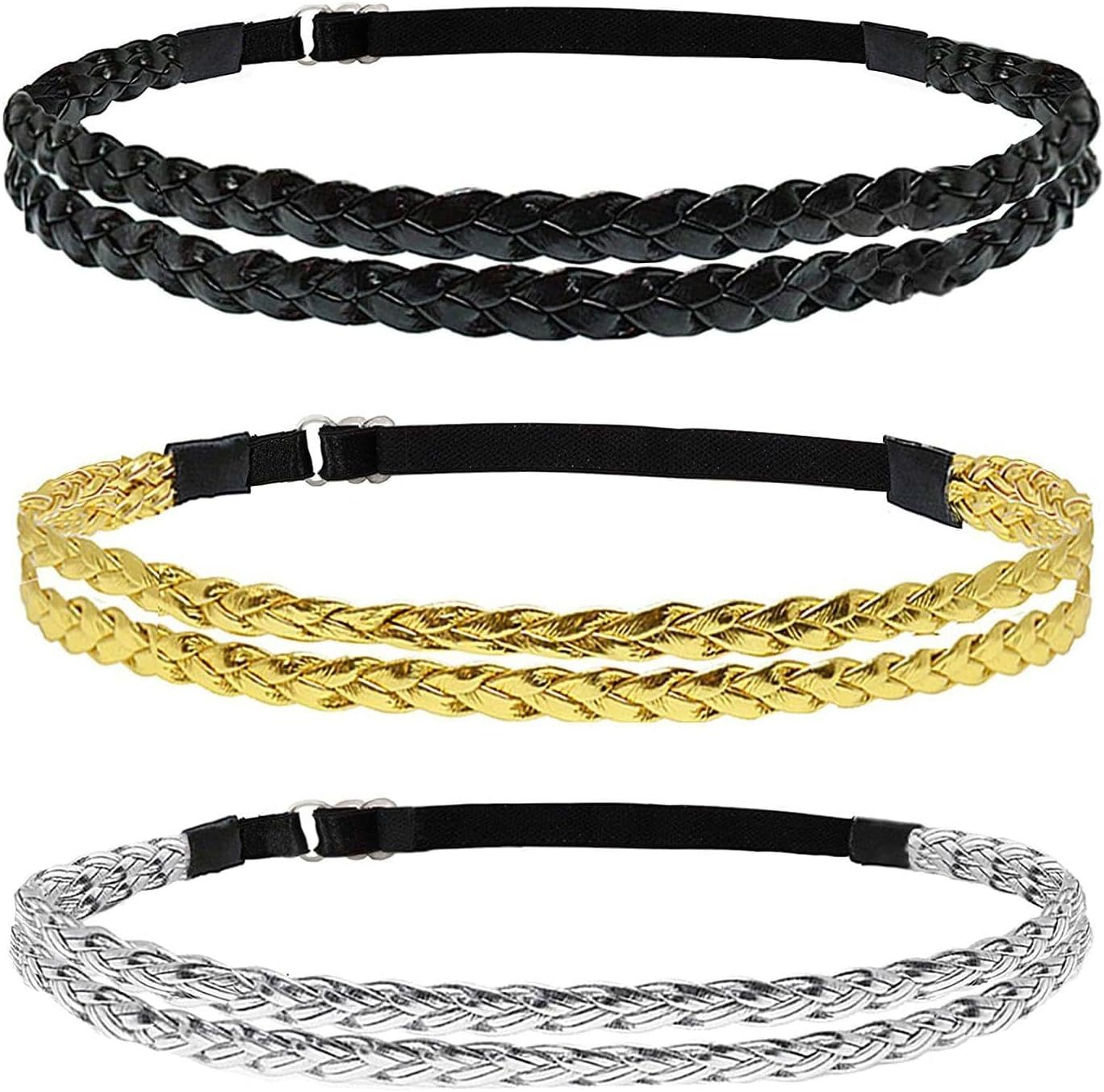 3 X Braided Headbands, Adjustable Elastic Headband, Stylish and Simple Hair Accessories, Classic and Versatile Hair Accessories. image number 2