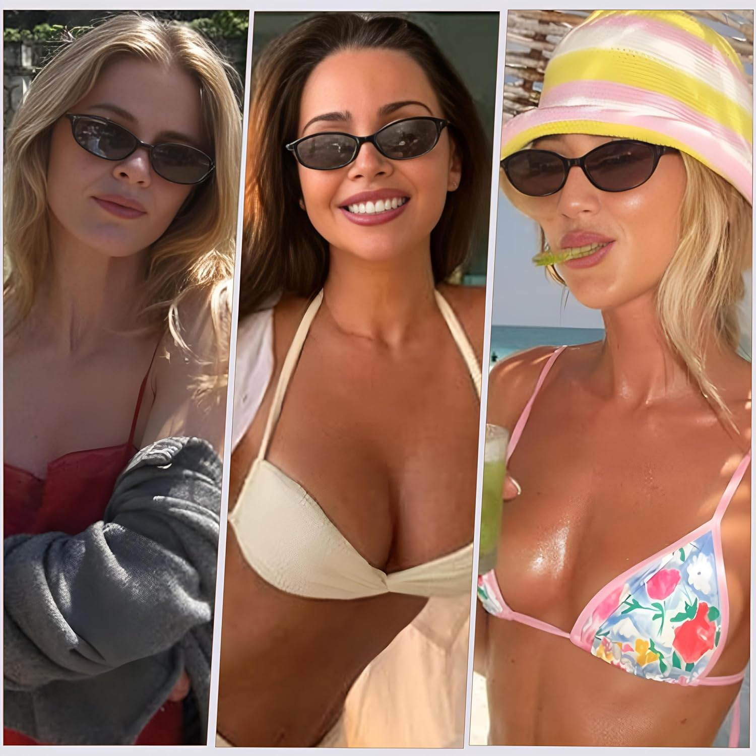 Retro Oval Cat Eye Sunglasses for Women Y2K Designer Trendy Narrow Shades UV Protection Sun Glasses image number 4