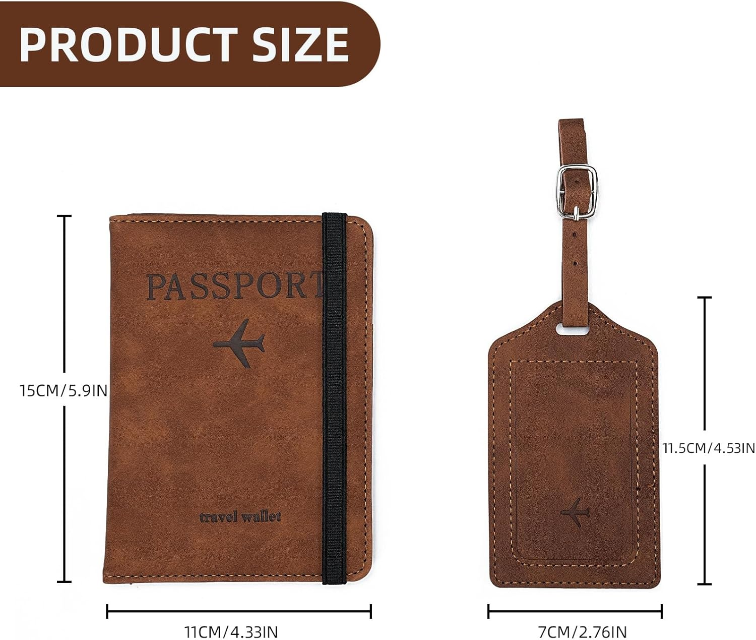 Passport Holder with Luggage Tag Set. Passport Cover and Initial Luggage Tag Set, Passport Holder for Travel and Suitcase Tags, Leather Passport Holder Cover Wallet Travel (Light Blue) image number 5