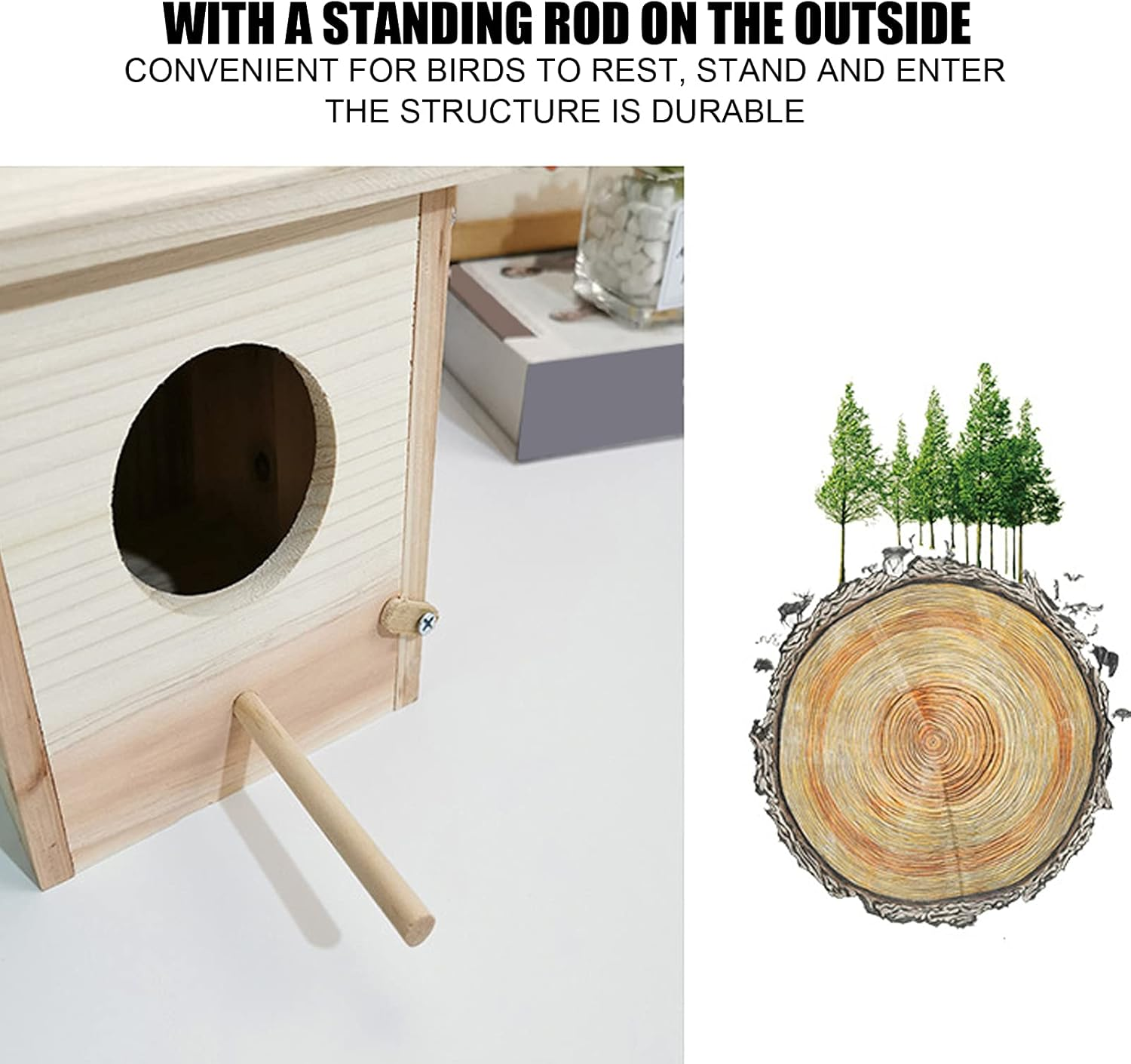 Bird Houses for Outside, Safe Wooden Bird House Hanging Birdhouse for Finch, Bluebird, DIY Wood Birdhouse, Birdhouse Breeding Box with Standing Rod for Garden, Yard image number 3