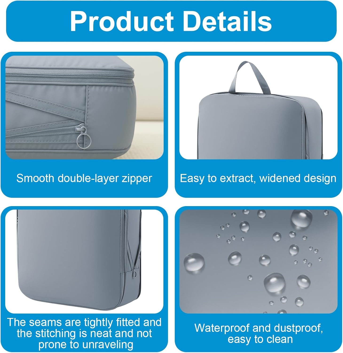 Compression Packing Cubes 8-Piece Set, Gray Polyester Travel Organisers for Luggage, Makeup & Bedroom Storage, Modern Minimalist Style with Large Medium Small Cubes (2 Each) and 2 Shoe Bags image number 3