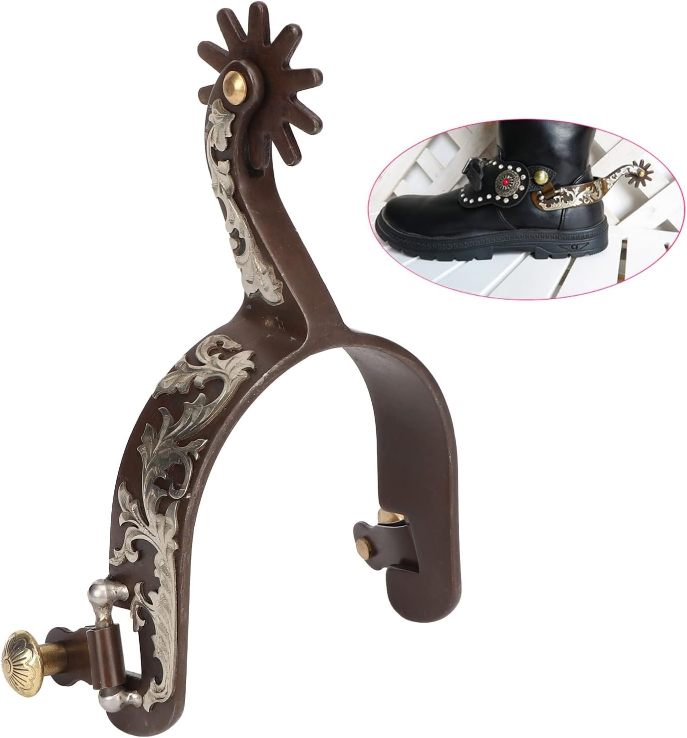 Multifunctional Stainless Steel Horse Spurs, Vintage Antique Brass Design, Turnable Gear for Reminders without Hurting,Style Vintage Carved Spurs image number 6