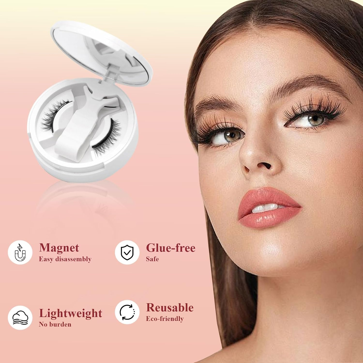 Magnetic Lashes with Applicator Magnetic Eyelashes Natural Look No Eyeliner Magnetic Eyelashes with Applicator Korean Magic Magnetic Eyelashes with Mirror and Curler image number 1
