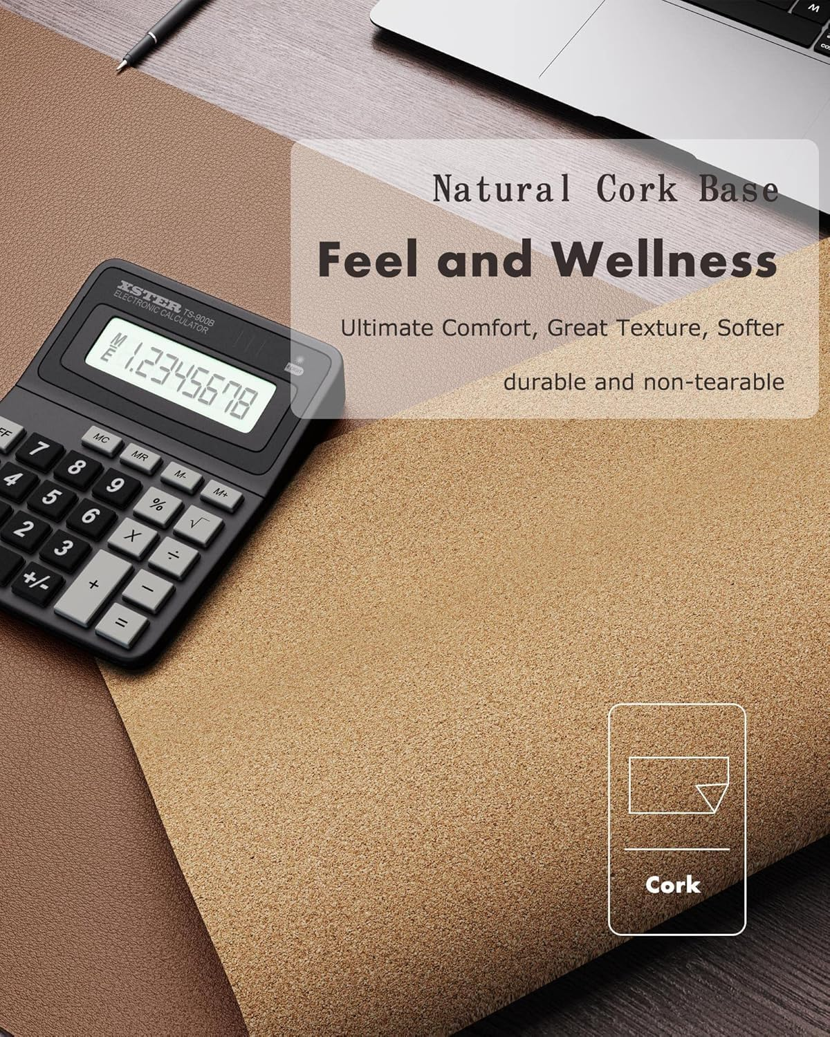 Ysagi Double-Sided Desk Pad, Leather Desk Mat, Eco Cork Desk Pad Protector,Large Mouse Pad,Waterproof Desk Blotter for Office/Home (Coffee+Cork, 31.5"X15.7") image number 5