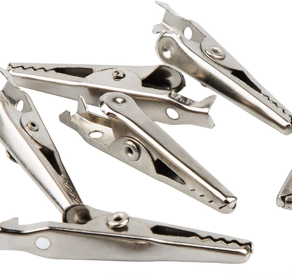 60 Pack 1.4''/35Mm Silver Tone Alligator Clips,Danzix Crocodile Silver Tone Nickel Plated Electric Test Clamps with Red/Black Protective Insulation Cover for Laboratory Testing image number 5
