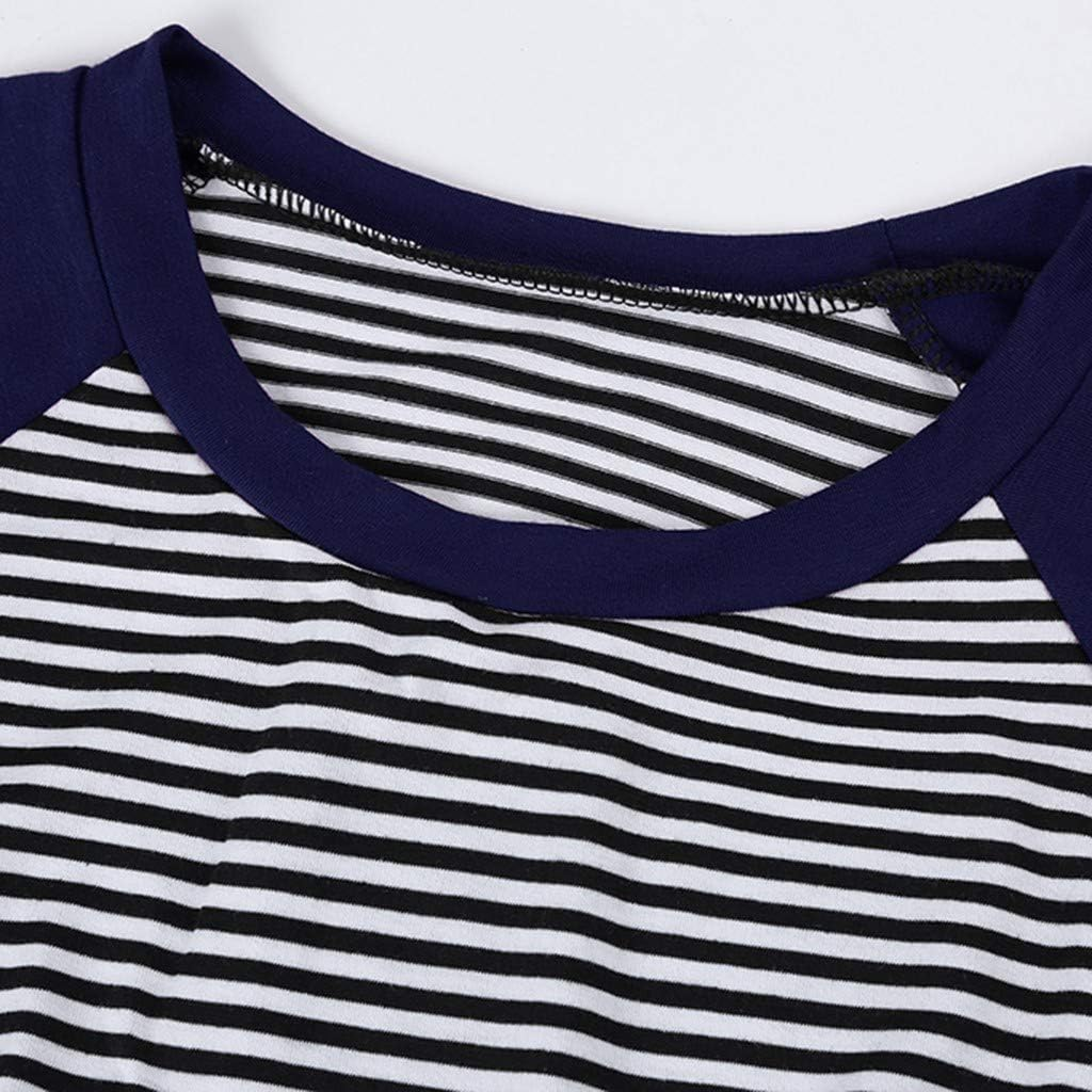 Summer Women Maternity Nursing Dress Short Sleeve Striped Loose Breastfeeding Sleepwear Midi Dress image number 4