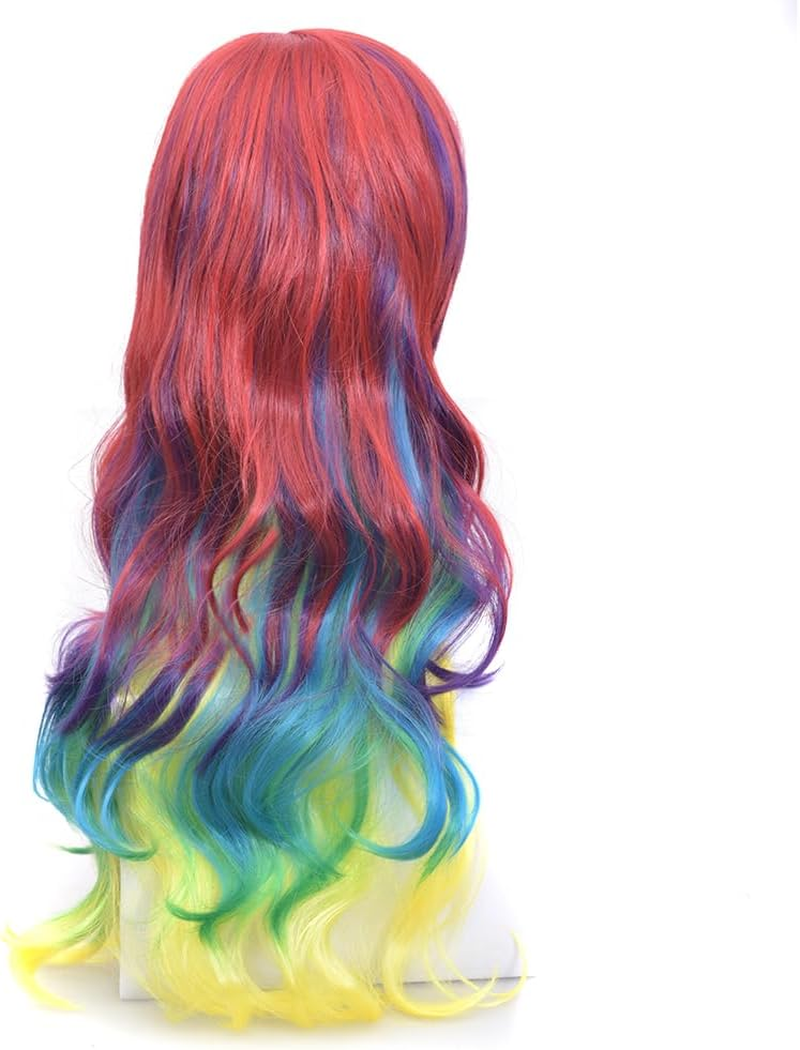 IMISSU 26'' Long Natural Hair Wigs Cosplay Wig with Bangs Colorful Halloween Costume Party Wigs for Women (Red Green Yellow) - Green image number 3