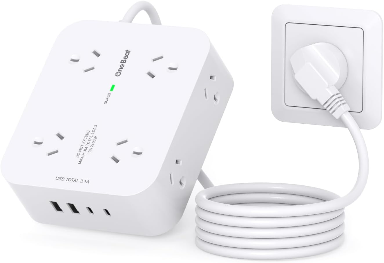 Power Board Surge Protected, 8 Outlets with 4 USB (2 USB C) Charging Ports, Multi Plug Outlet Extender,1.2M Extension Cord, Flat Plug Wall Mount Desk Charging Station for Home Office Dorm image number 5