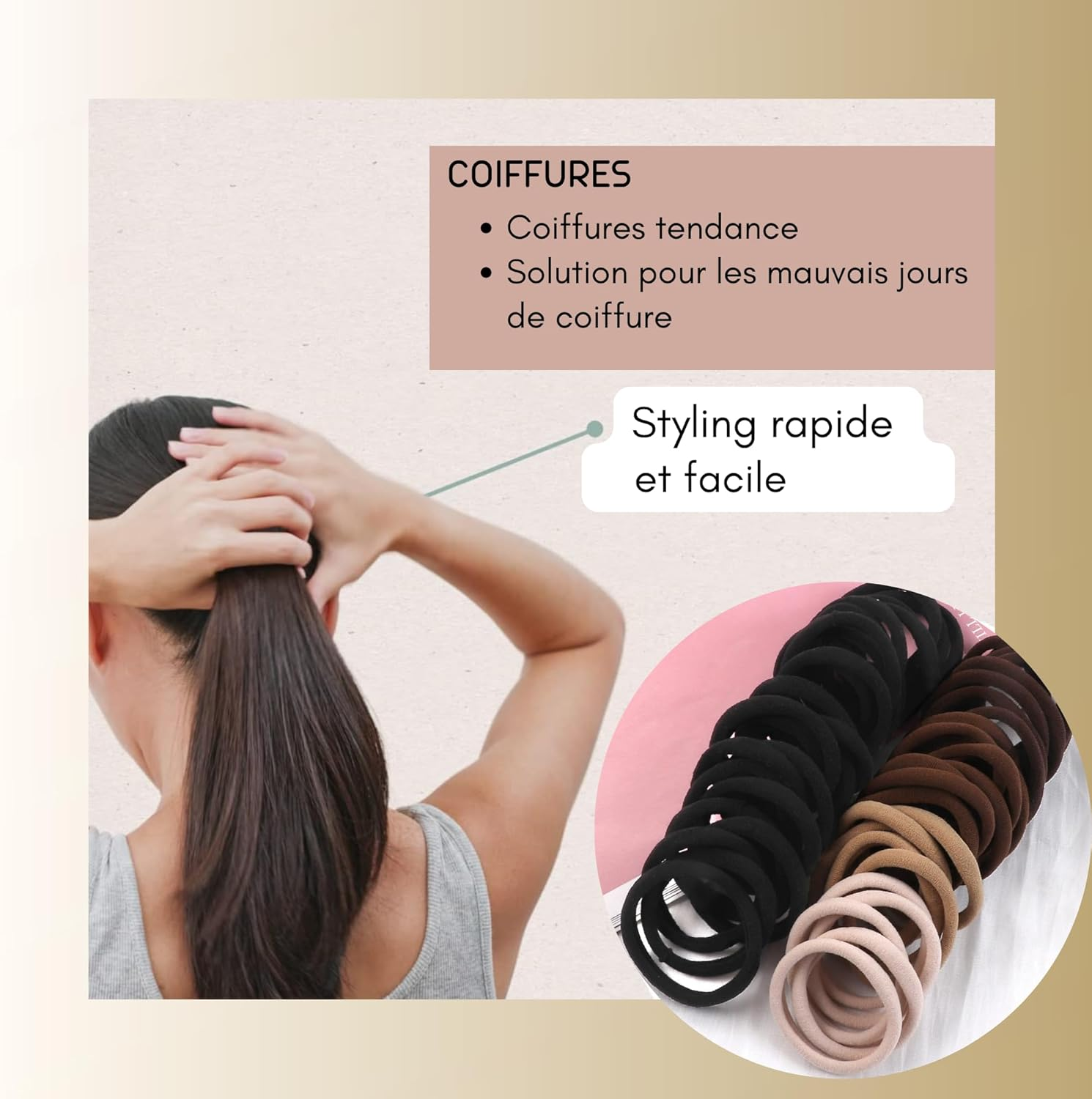Elastic Hair Scrunchies for Women, Men and Girls, Seamless Hair Accessories in Earthy Colours, 50 Pieces Hair Ties for Women or Kids Made of Cotton (5 Colors) image number 1