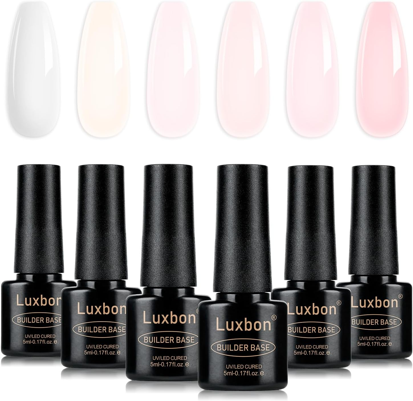 Luxbon 7 in 1 Builder Base Colour Gel Nail Polish Set, 6 Colours Nail Extension Enhancement Nude Gel Polish Pink Peach Nail Polish for Nails UV LED Soak off Nail Art Design Gifts for Women Kit 002
