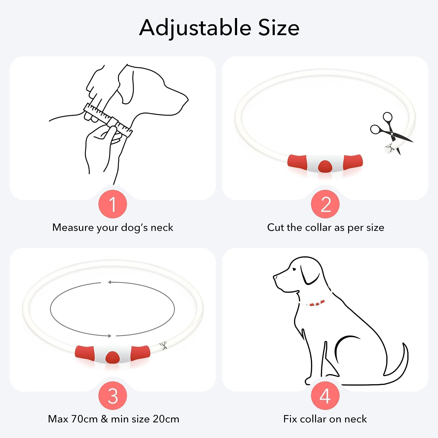 LED Dog Collar USB Rechargeable, Glowing Pet Dog Collar for Night Safety, 3 Glow Modes, Fashion Light up Collar for Small Medium Large Dogs (Red) image number 2