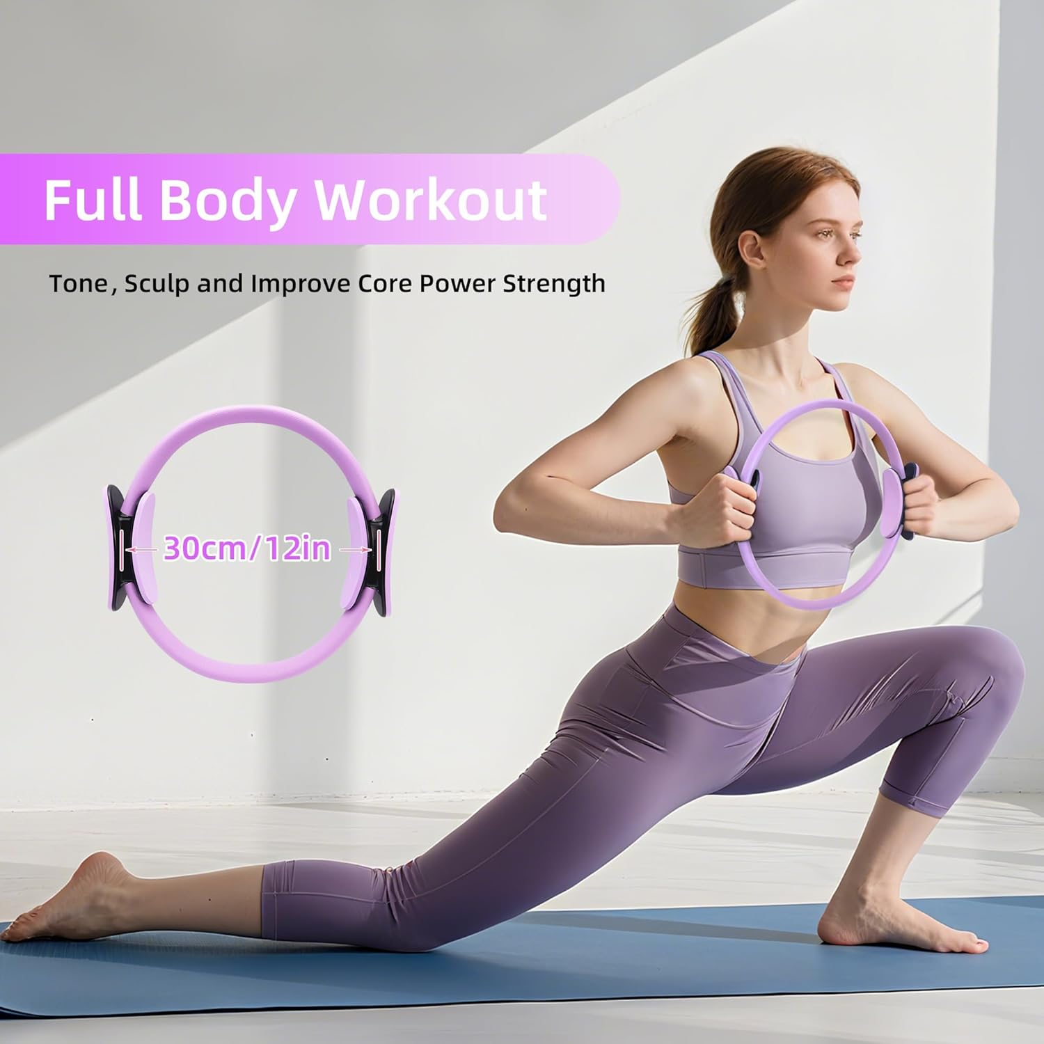 Pilates Ball Ring Home Kit Set - Yoga Essential Equipment Including Pilates Circle, 2 Silicone Resistance Bands, Mini Yoga Ball and Back Opener Rope image number 6