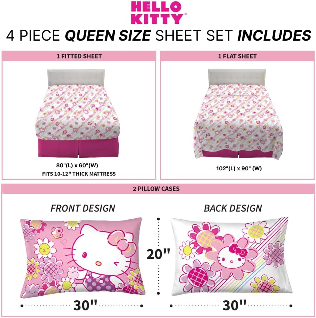 Franco Hello Kitty Bedding Super Soft Microfiber Sheet Set, Queen, Hello Kitty, (Officially Licensed Product) image number 4