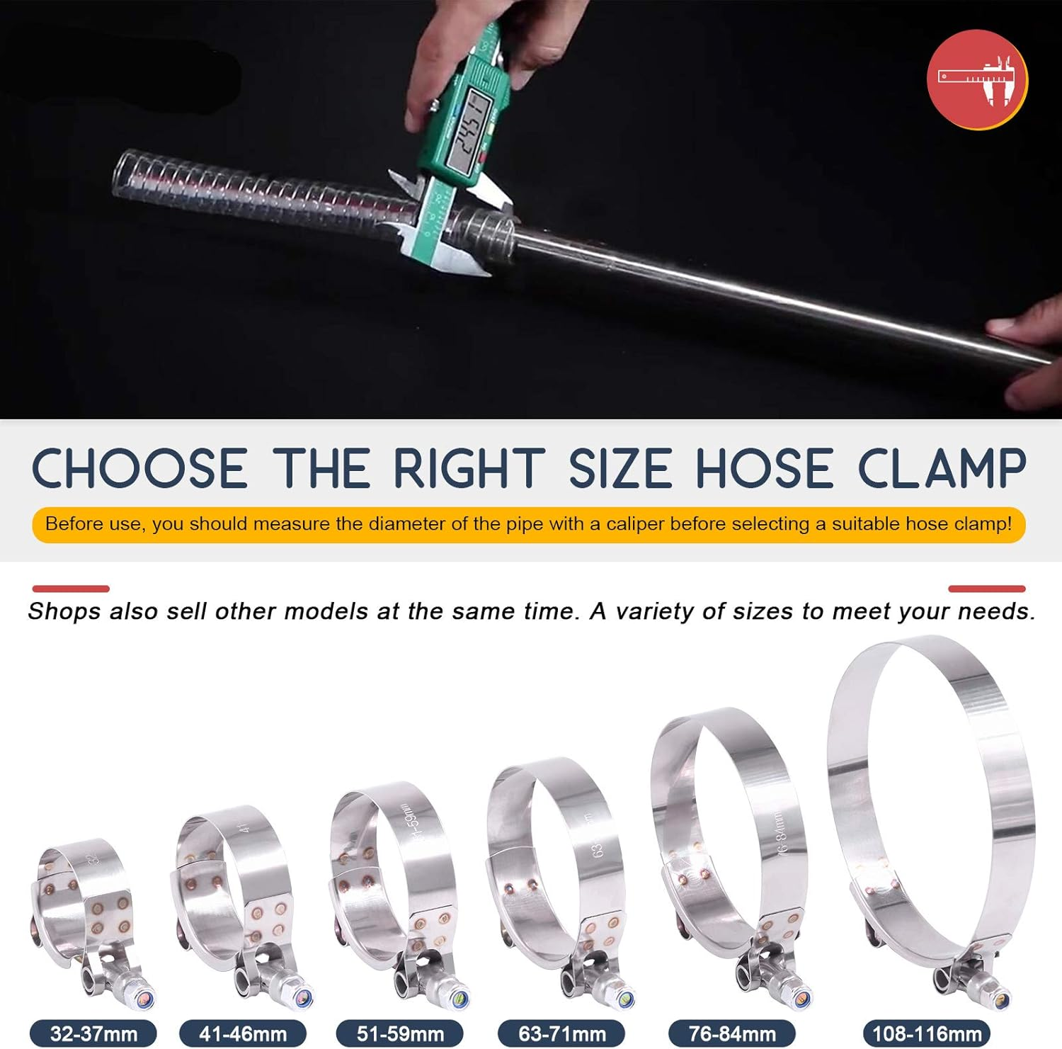 Hilitchi 5Pcs Stainless Steel T-Bolt Clamps with Rounded Band Edges Heavy Duty Turbo Intake Intercooler Clamp (63-71MM) for 2 1/4 Inch image number 3