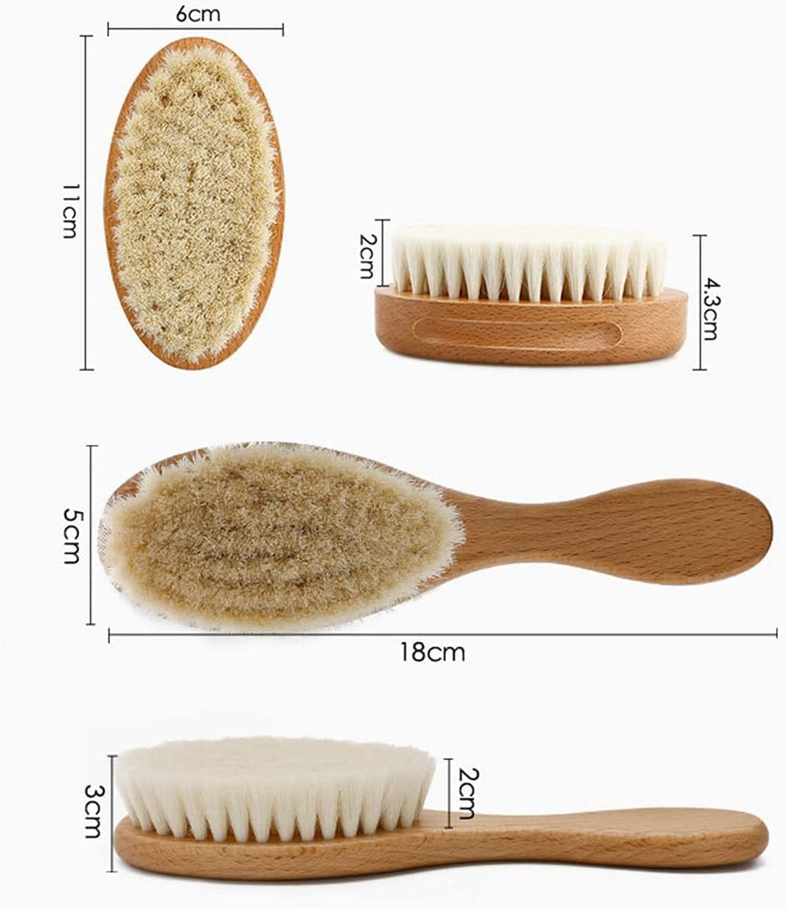 Baby Hair Brush, Wood Handle Goat Bristles Brush and Oval Natural Wool Comb for Newborns & Toddlers, Good for Cradle Cap Brush 2PCS image number 2