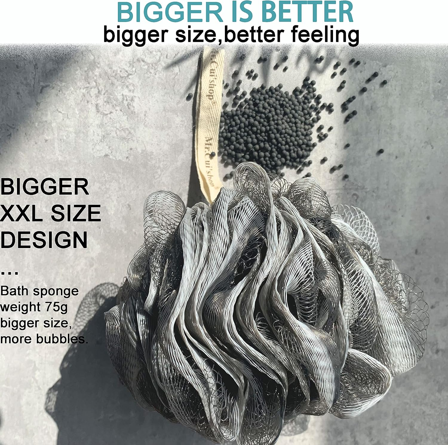 4 Pack（ XL 75G ） Bamboo Charcoal Exfoliating Home Spa Loofah Shower Sponge Pouf Mesh Brush - Bath Spa Puff Scrubber Ball - Face Body Poof - Rich Foams Bubble