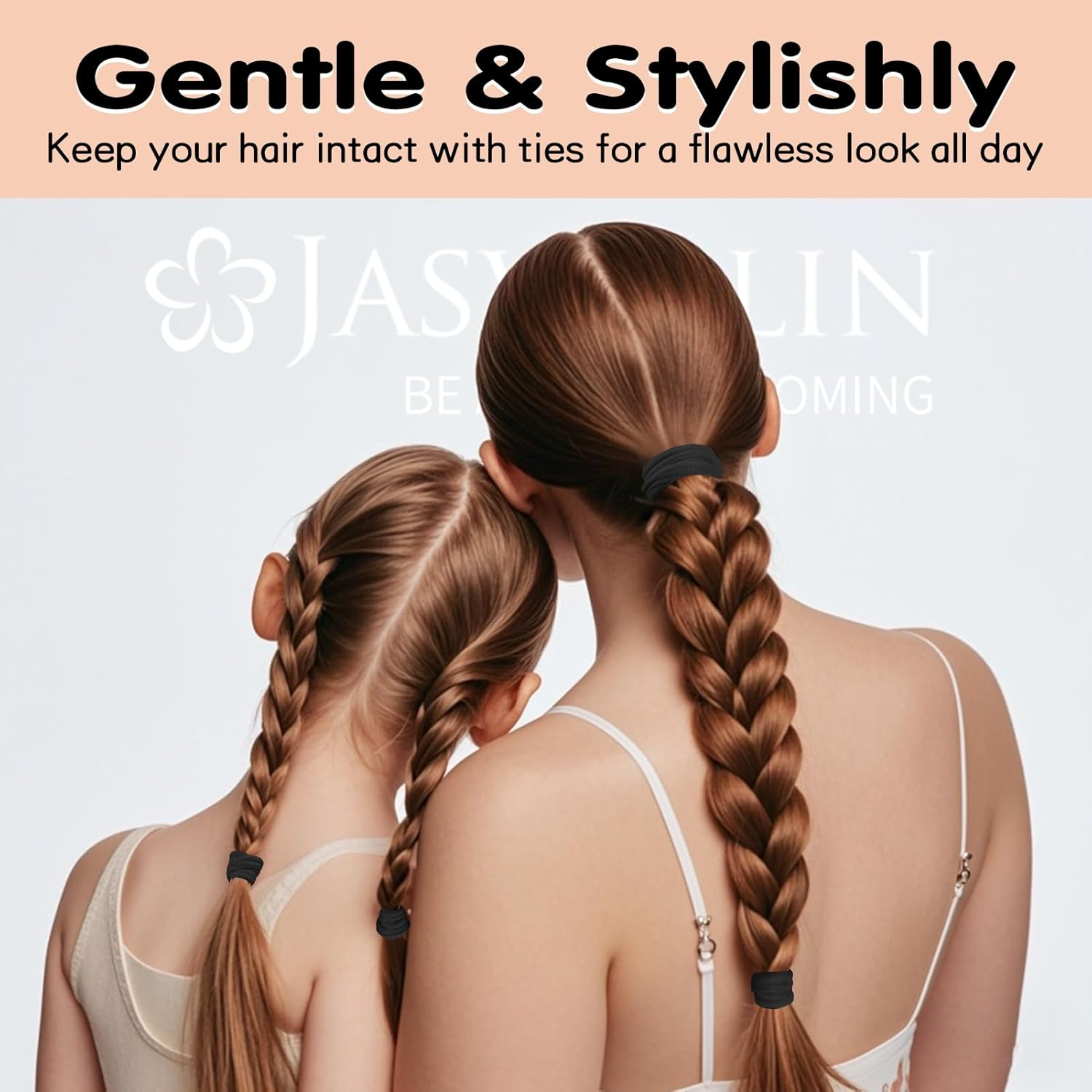 JASVERLIN Black Large Thick Hair Ties, Seamless Cotton Fabric, Stretchy Ponytail Holders Soft Skinny Scrunchies No Damage Hair Bands for Girls Women Men 2.4Inch 30 Pcs image number 1